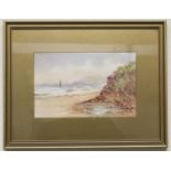 L Smith, Whitby Bay, watercolour, signed, paper label verso, 28 x 18cm