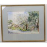 Lynette Annie Choisery - April in Russington framed and glazed watercolour -34 x 24 cm