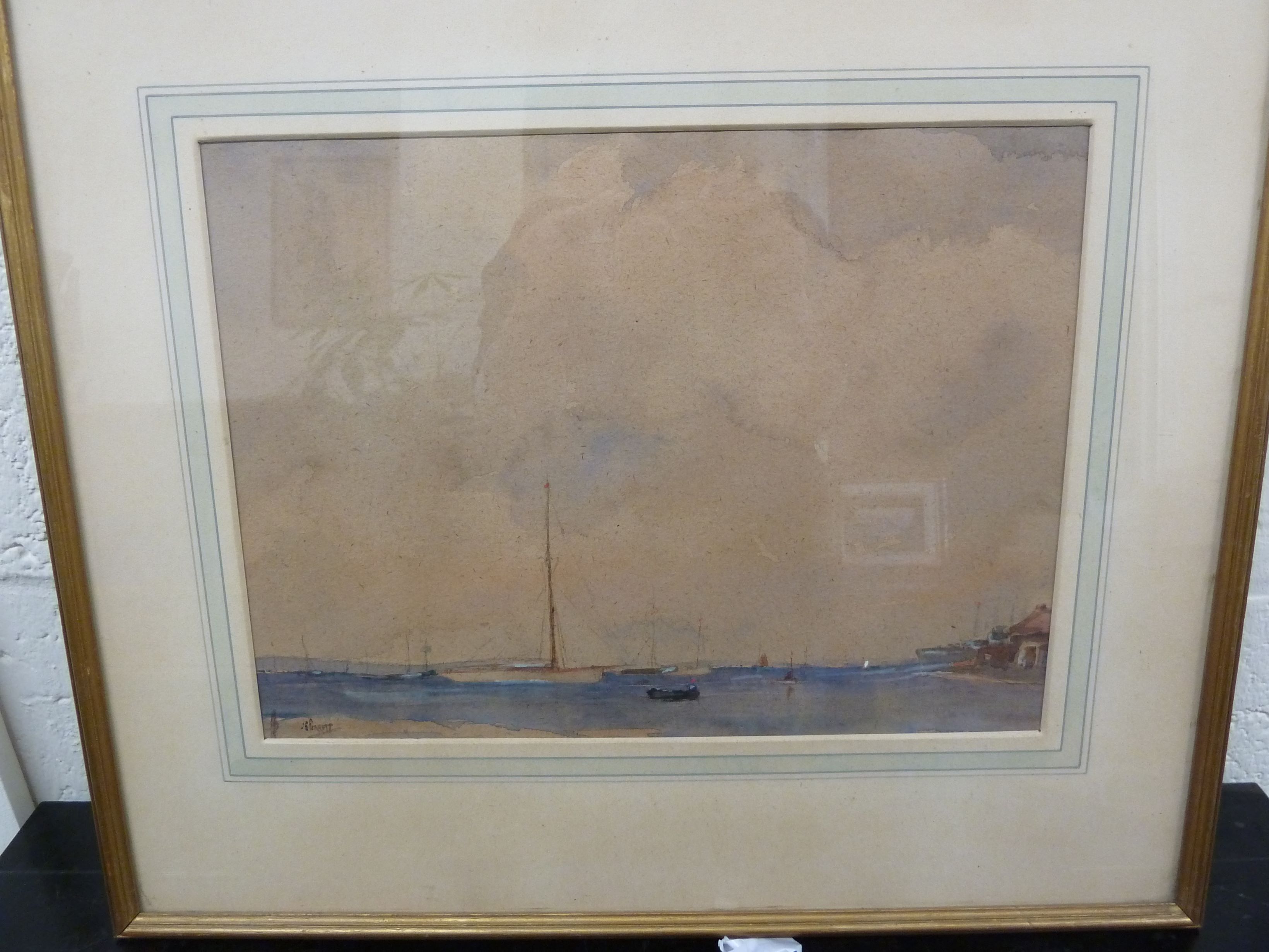 E Perreti - A coastal inlet with sailing boats, watercolour, signed 34.5 x 26cm;