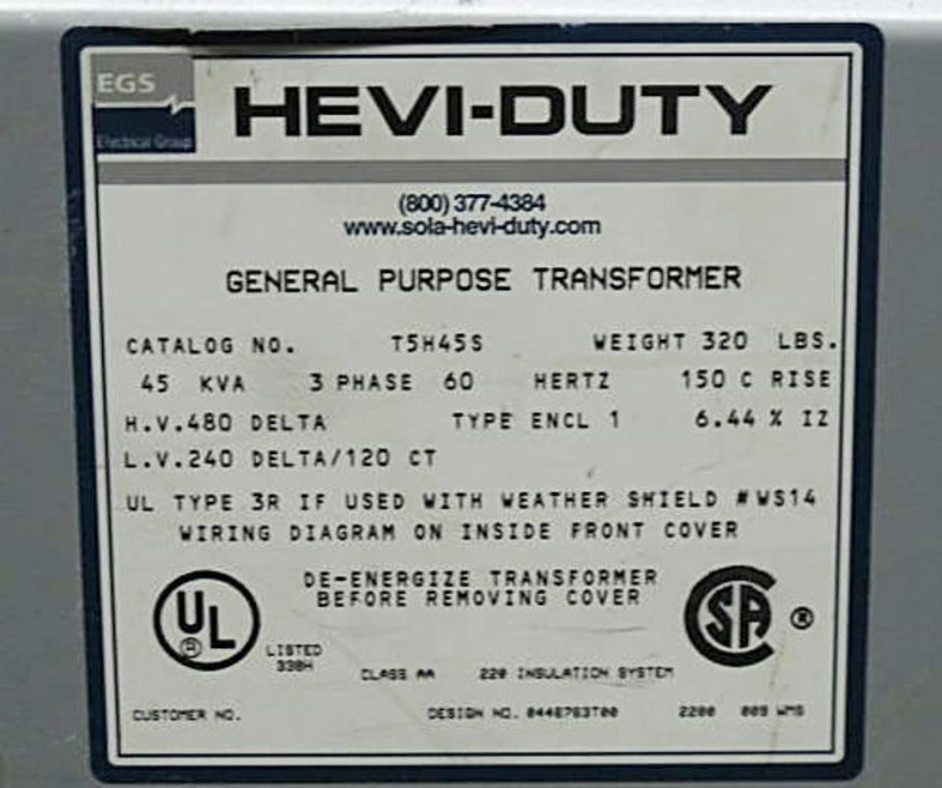 HEVI DUTY 45 KVA TRANSFORMER - Image 3 of 4