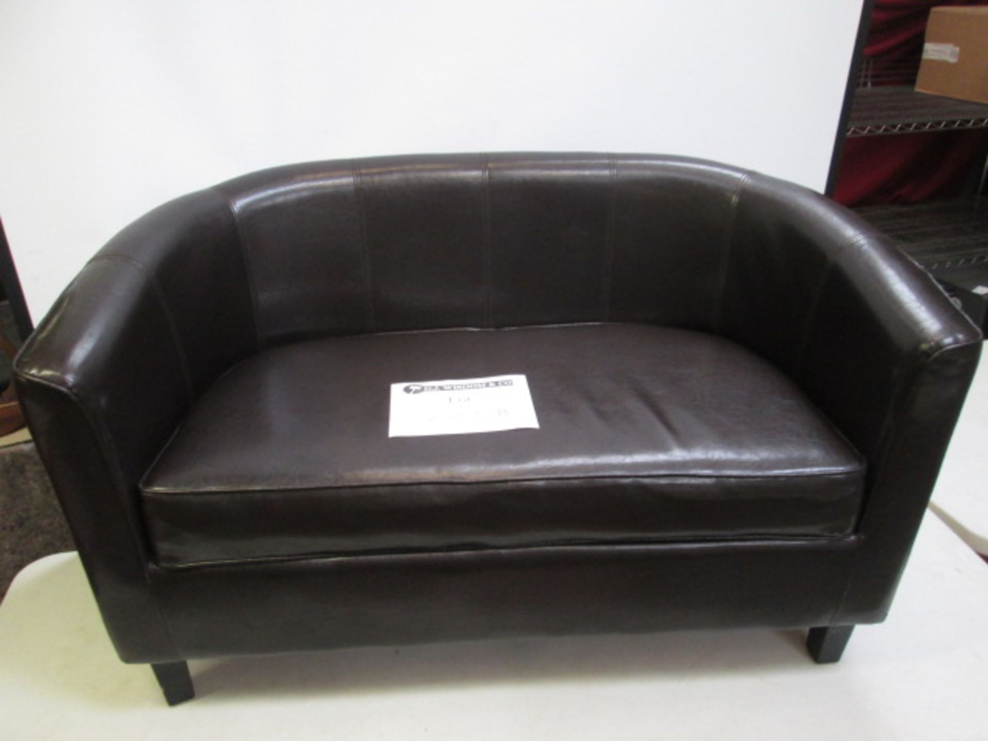 Black Faux Leather 2 Seater Reception Sofa on Wooden Legs - Image 2 of 2