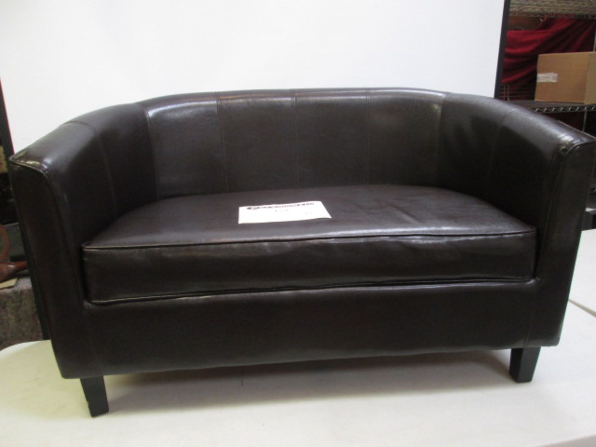 Black Faux Leather 2 Seater Reception Sofa on Wooden Legs