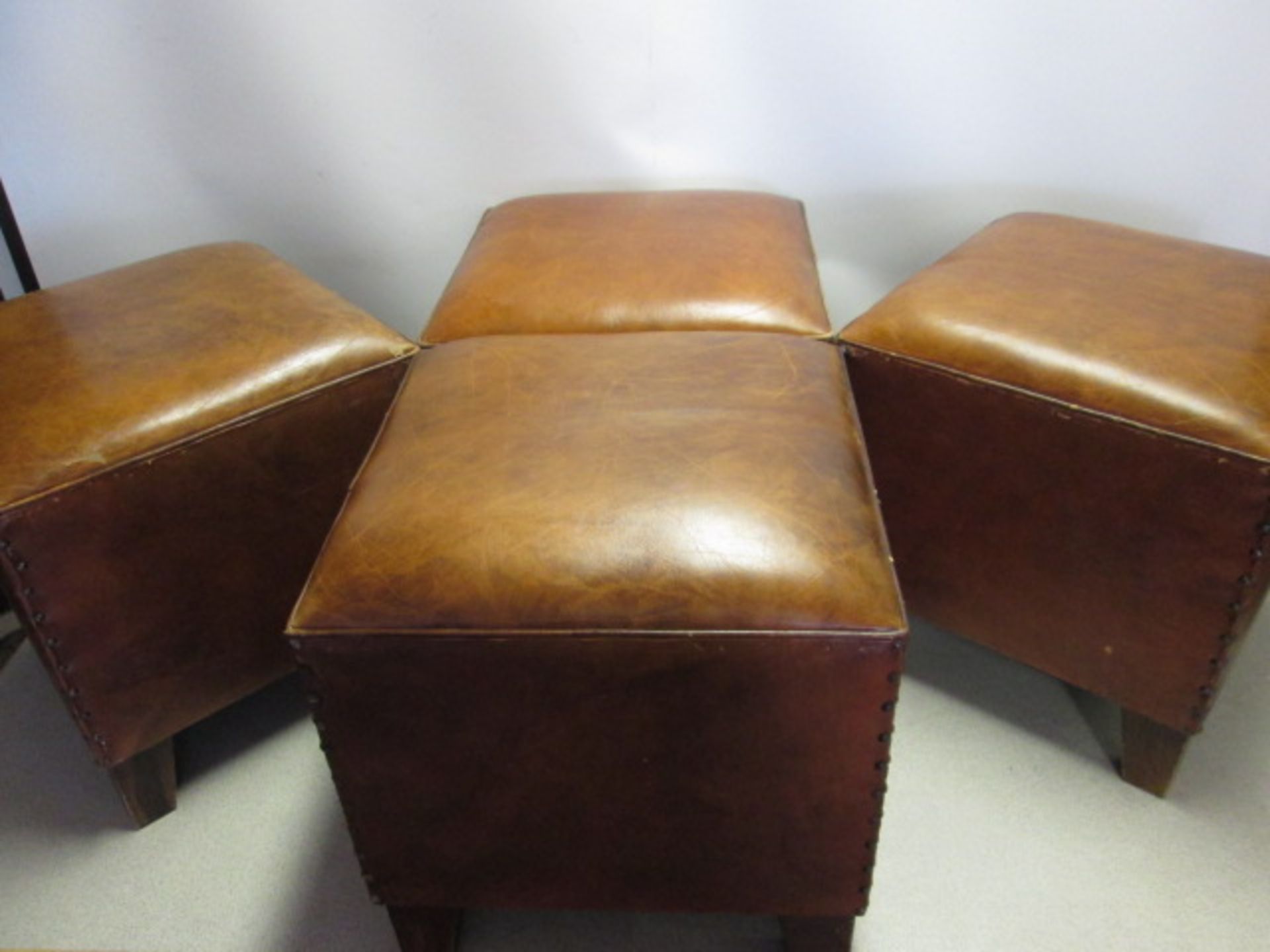 4 x Maisons Du Monde Brown Leather Stools with Padded Seat and Stud Nail Detail To Sides. RRP 119.90 - Image 2 of 6
