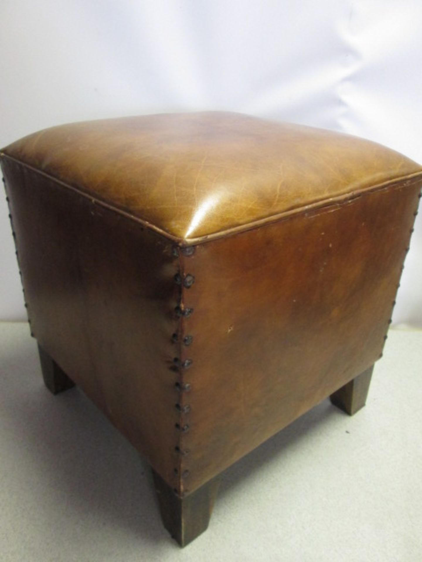 2 x Maisons Du Monde Brown Leather Stools with Padded Seat and Stud Nail Detail To Sides. RRP 119.90 - Image 2 of 4