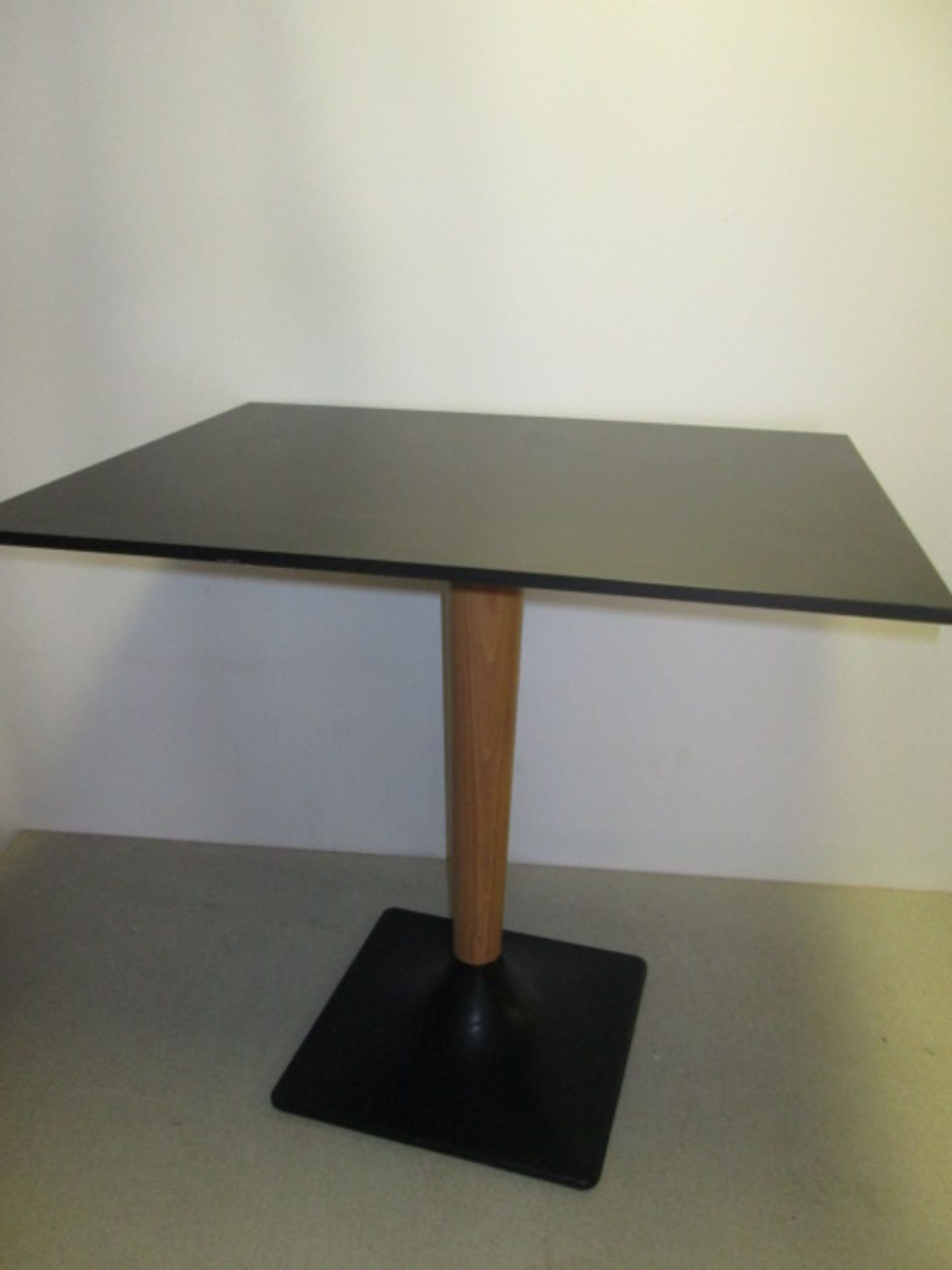 1 x Pedrali Black Laminate Topped Restaurant Table on Wooden Support & Cast Iron Base, Size 80cm x
