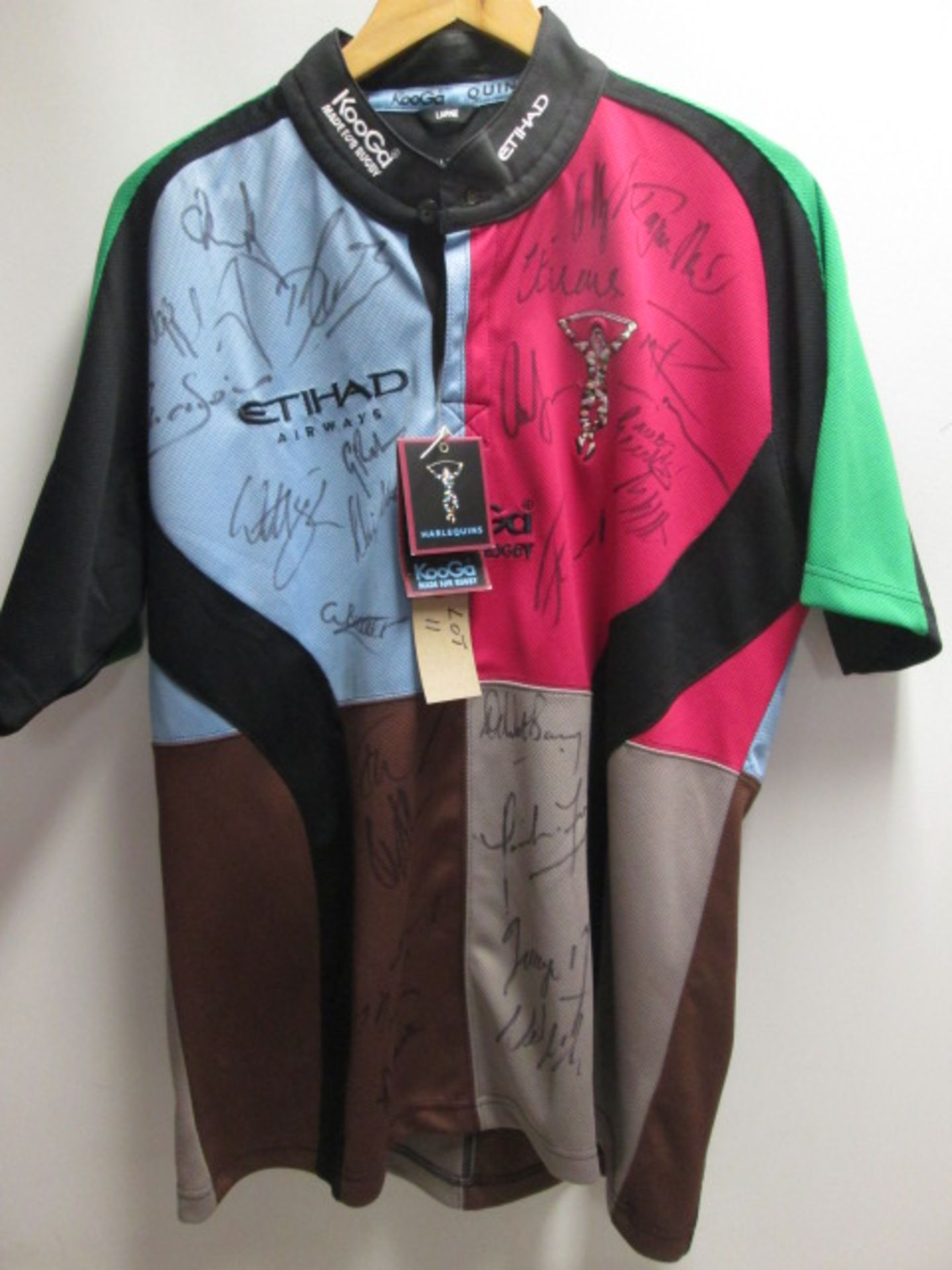 Harlequin's Kooga Rugby Shirt, Signed by the Team. Sponsors Include 'Etihad Airways, eteach.com &