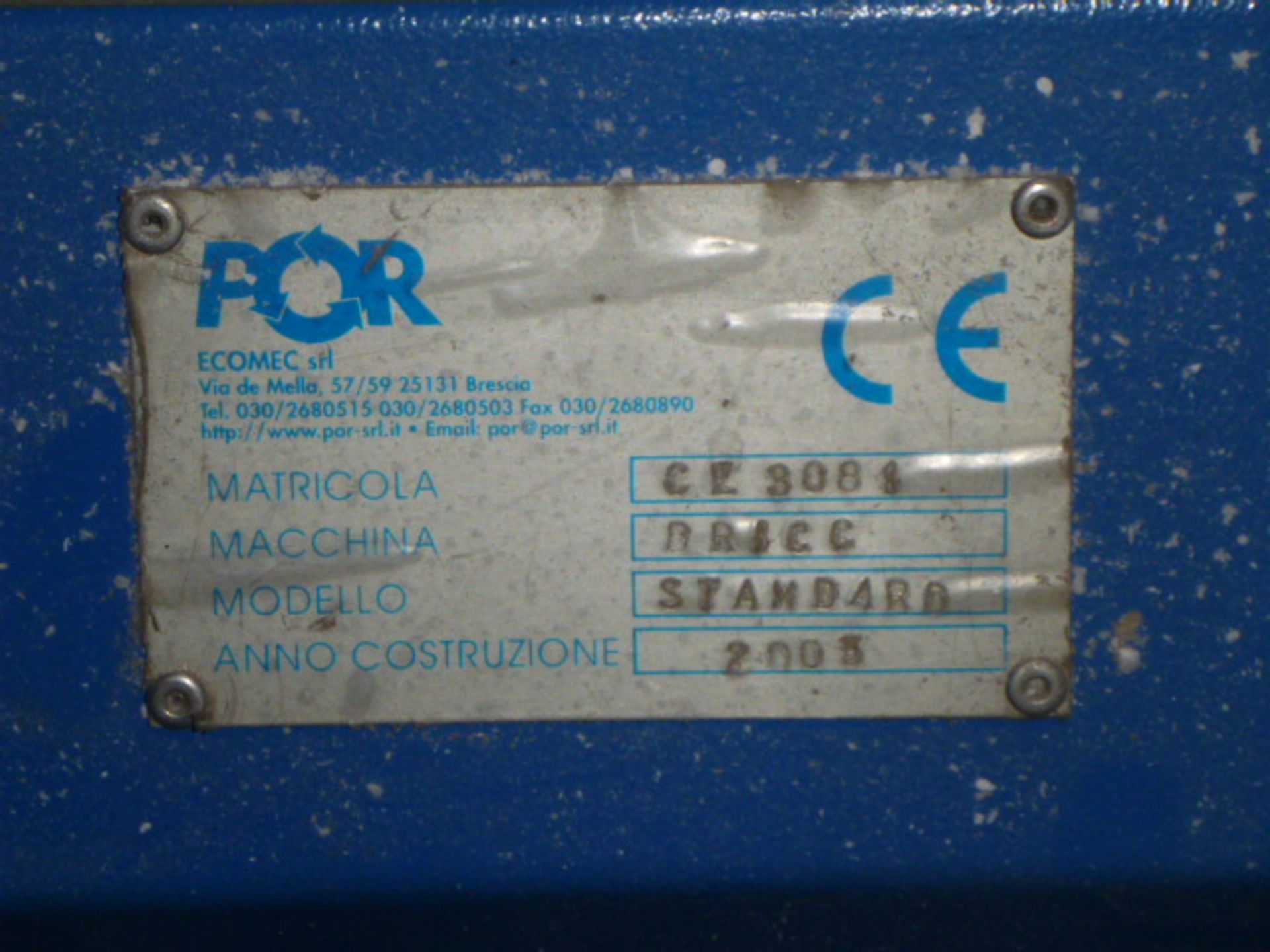 POR Standard Model Briquetting/Compacting Machine. Manufactured by ECOMEC s.r.l. Serial No CE3081, - Image 5 of 6