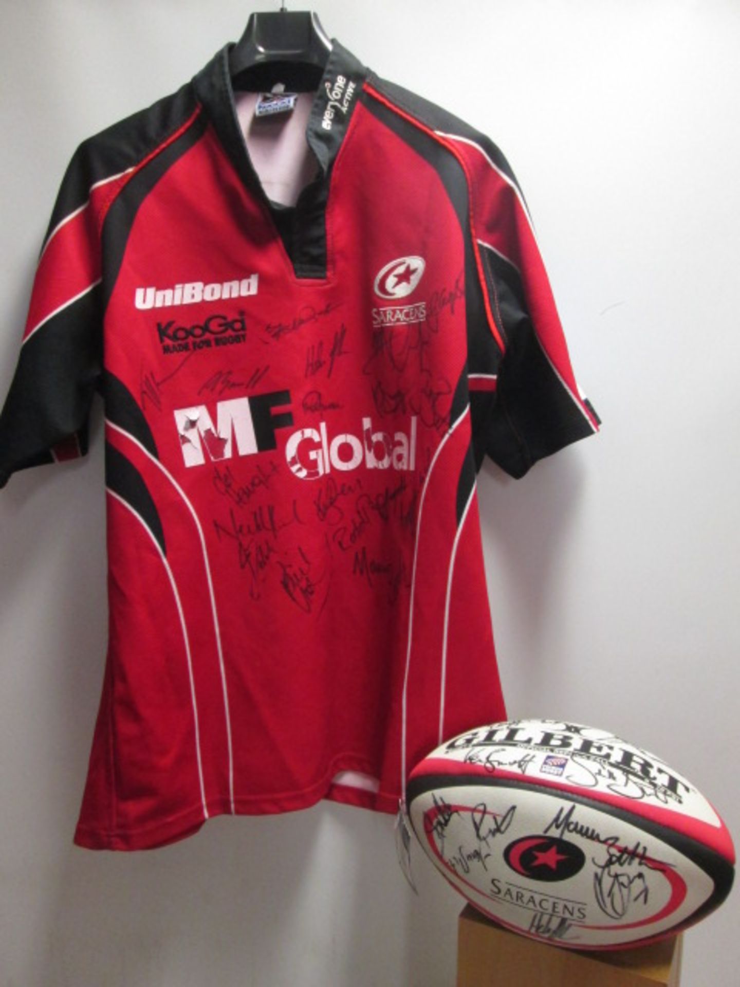 Saracens Kooga Rugby Union Shirt & Gilbert Official Replica Rugby Ball (Size 5). Both Items Signed