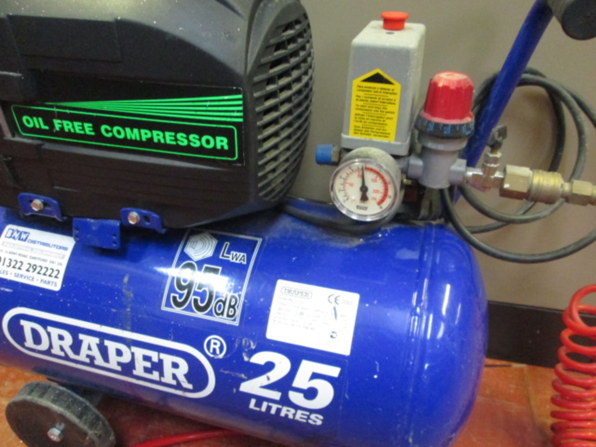 Draper 25 Lt Oil Free Compressor, On Wheels - Image 2 of 3
