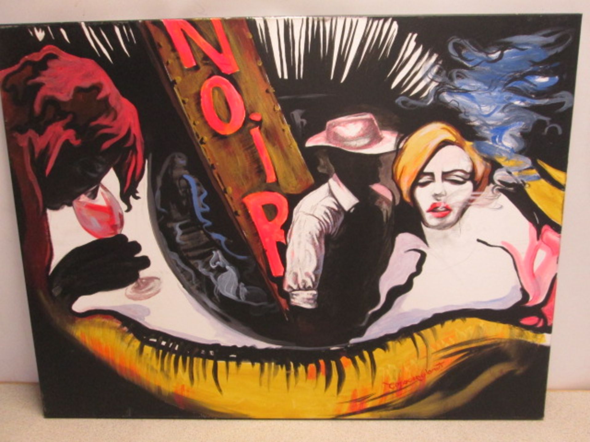 Artwork Depicting Noir Late Night Man & Drinking/Smoking Lady. Signed by the Artist (As Pictured).