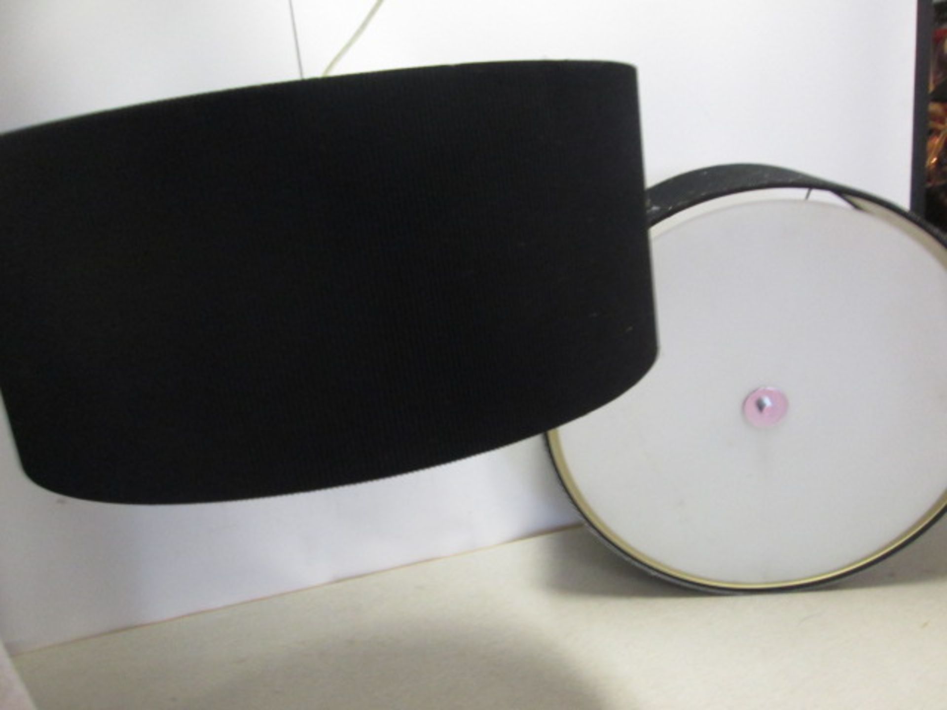 2 x Dar Zaragoza 3 Lamp 60cm Pendant Light, with a Black Cotton Micro Pleat Shade. 1 Light Missing