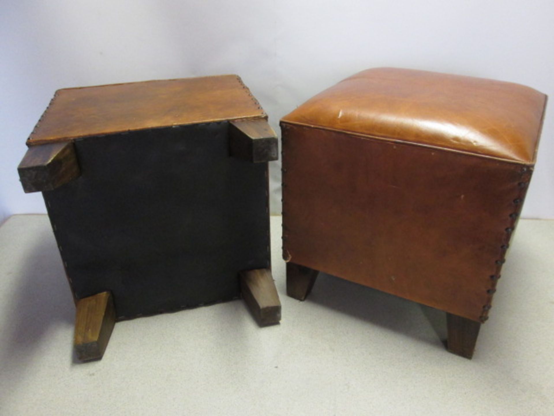4 x Maisons Du Monde Brown Leather Stools with Padded Seat and Stud Nail Detail To Sides. RRP 119.90 - Image 6 of 6