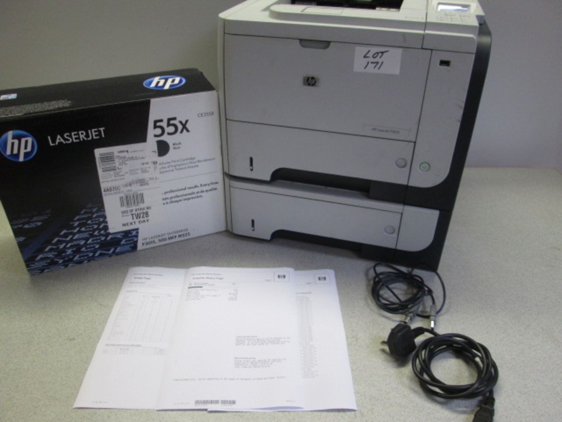 HP Laserjet P3015 Mono Laser Printer. Comes with Power Supply & 1 x Additional Black Toner Cartridge