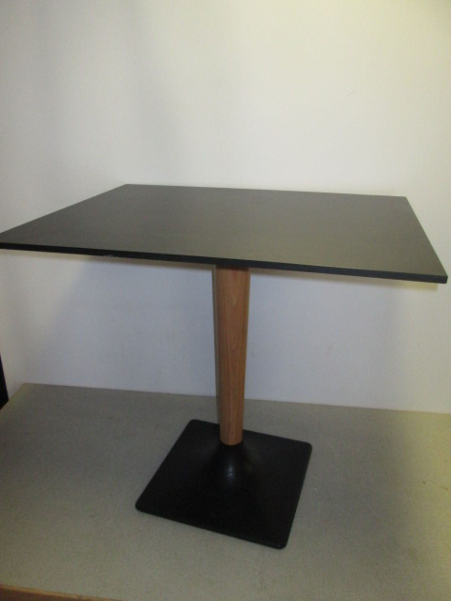 1 x Pedrali Black Laminate Topped Restaurant Table on Wooden Support & Cast Iron Base, Size 80cm x