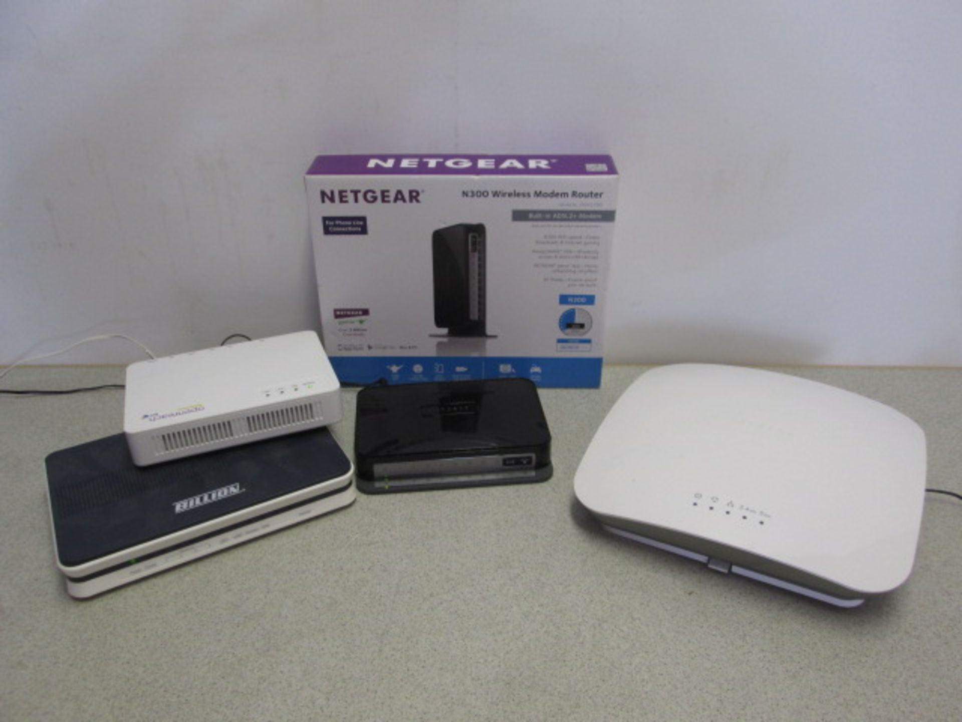 4 x Wireless Routers to Include: 1 x Netgear N300 in Original Box , 1 x Netgear Prosafe N Access