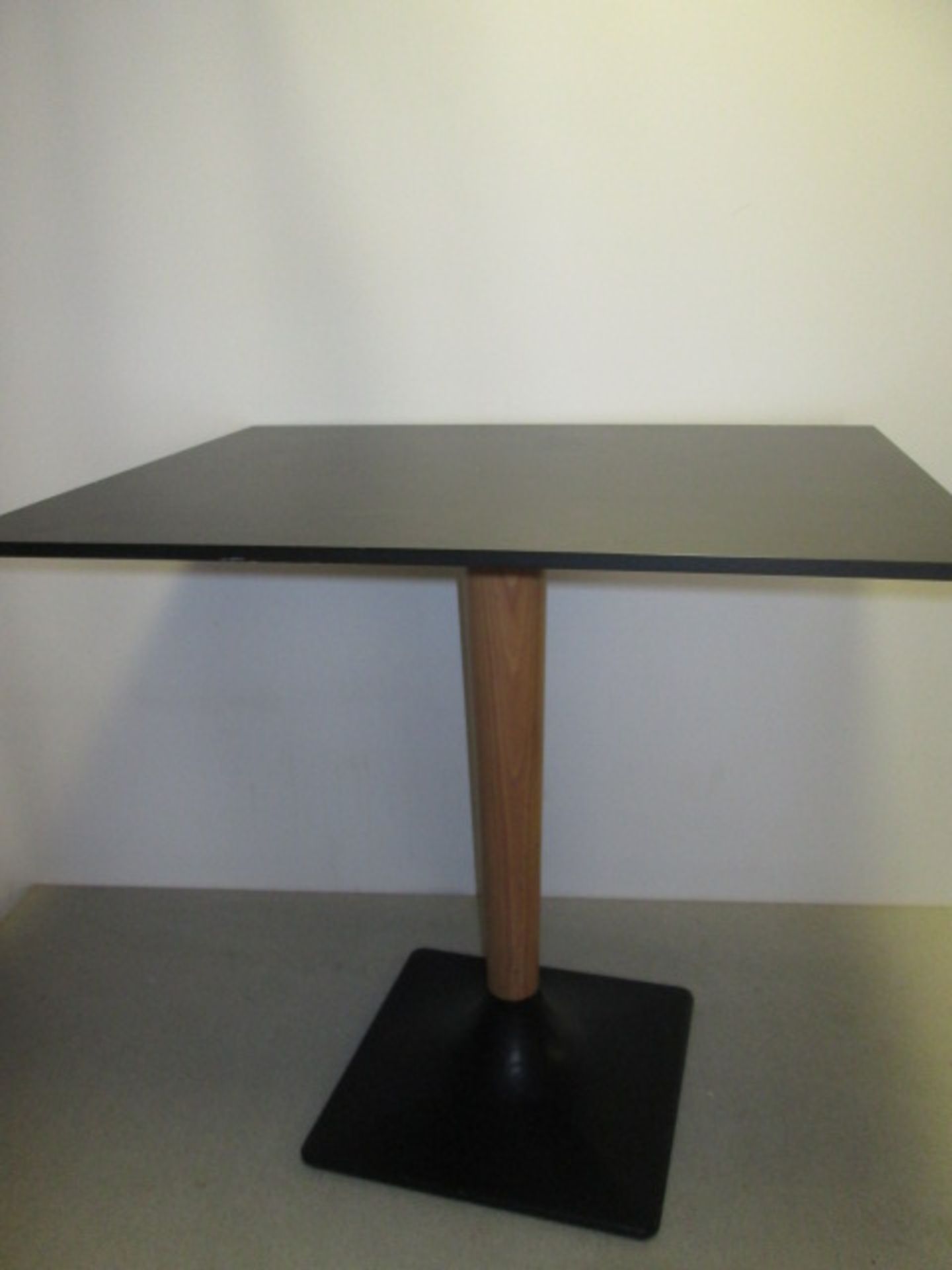 1 x Pedrali Black Laminate Topped Restaurant Table on Wooden Support & Cast Iron Base, Size 50cm x