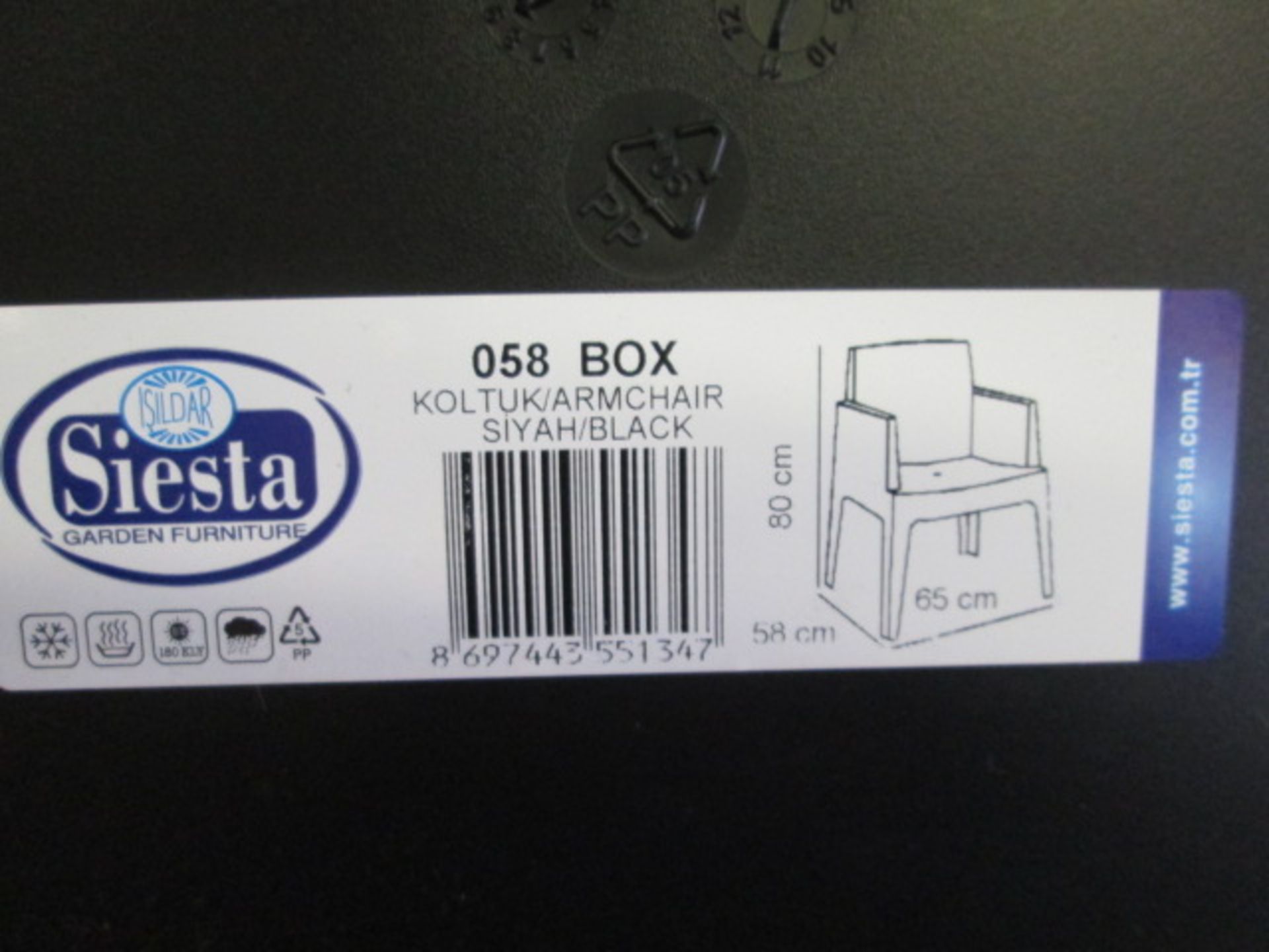 4 x Siesta Recyclable Polypropylene Stacking Outdoor Armchair in Matt Black, Model 058 Box. Comes - Image 9 of 9