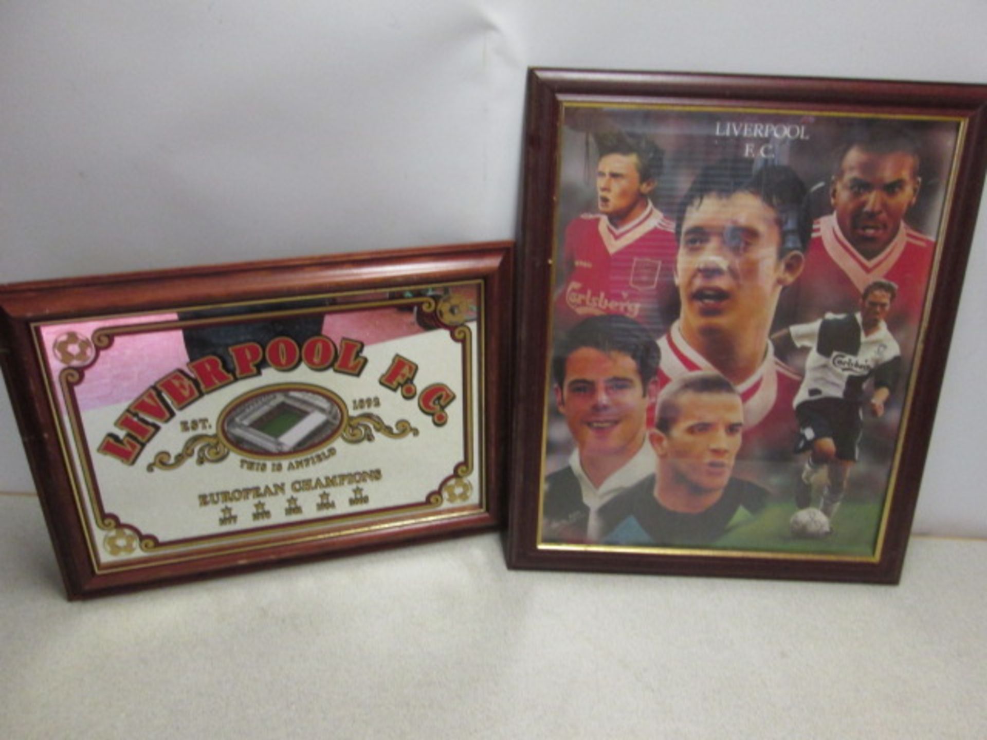 2 x Framed Liverpool FC Memorabilia Items. 1 x Print by Steve Mac & 1 x Mirrored Back Anfield