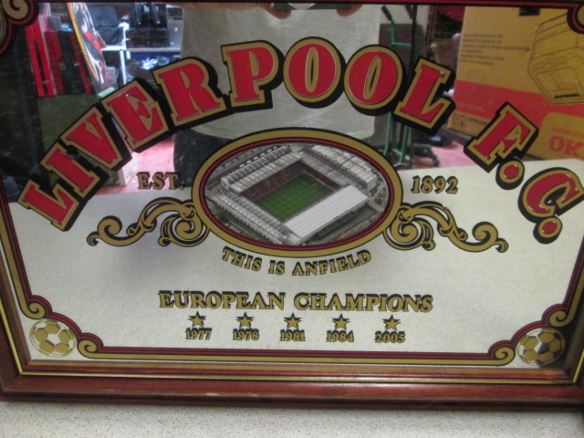 2 x Framed Liverpool FC Memorabilia Items. 1 x Print by Steve Mac & 1 x Mirrored Back Anfield - Image 2 of 3