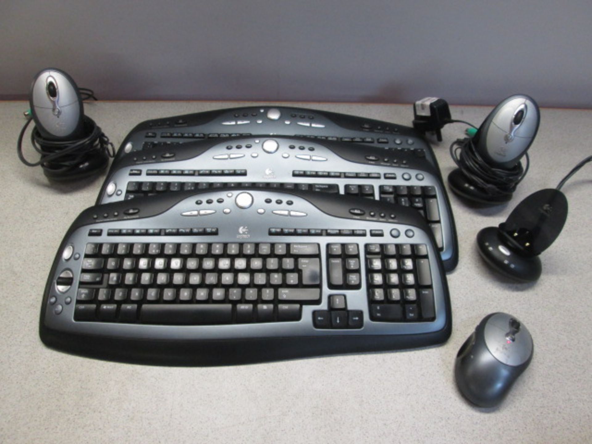 3 x Logitech Cordless Keyboards, Model Canada 10 & 3 x Logitech Click Plus Optical Mouse, Model M-