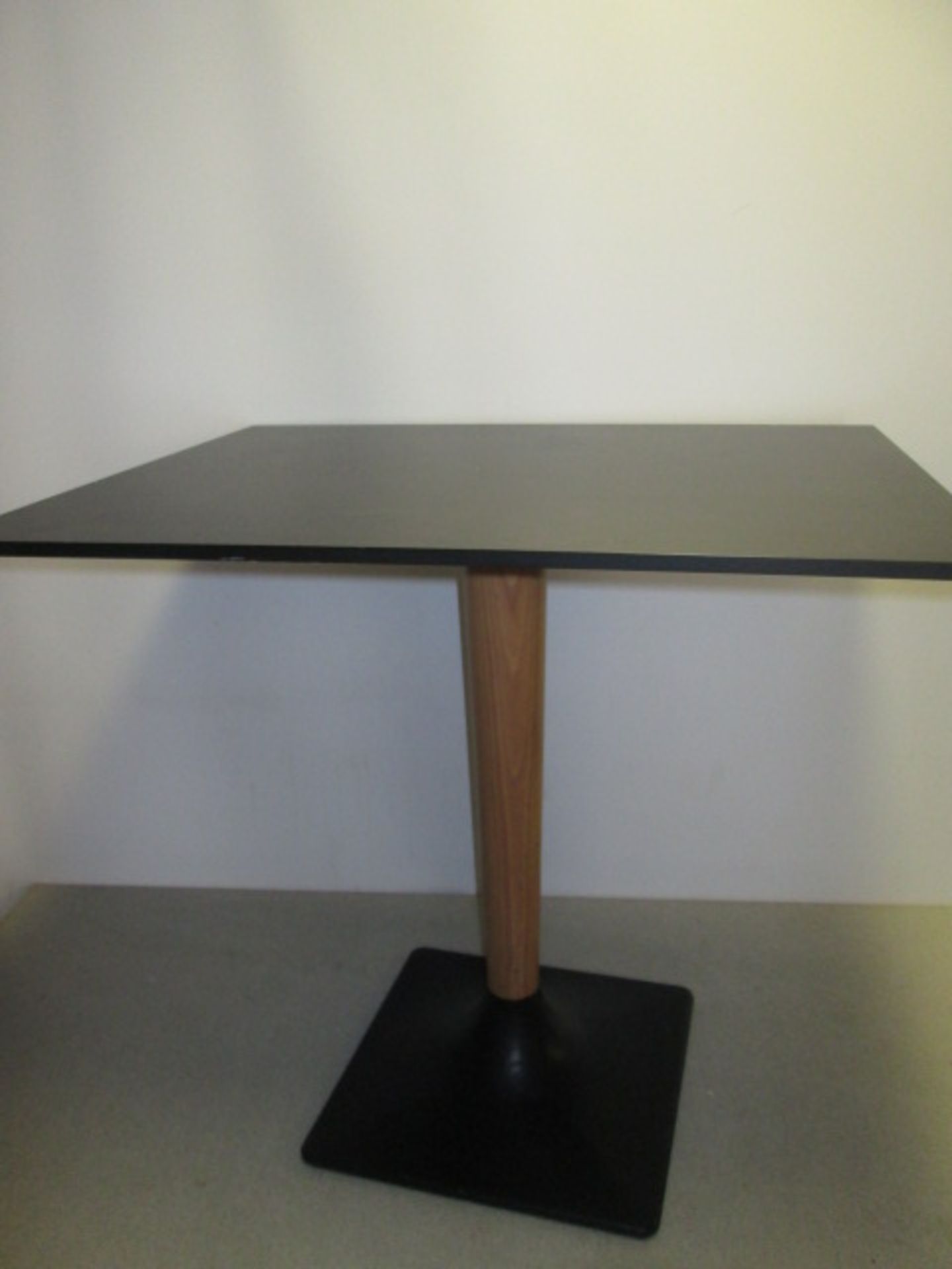 1 x Pedrali Black Laminate Topped Restaurant Table on Wooden Support & Cast Iron Base, Size 80cm x