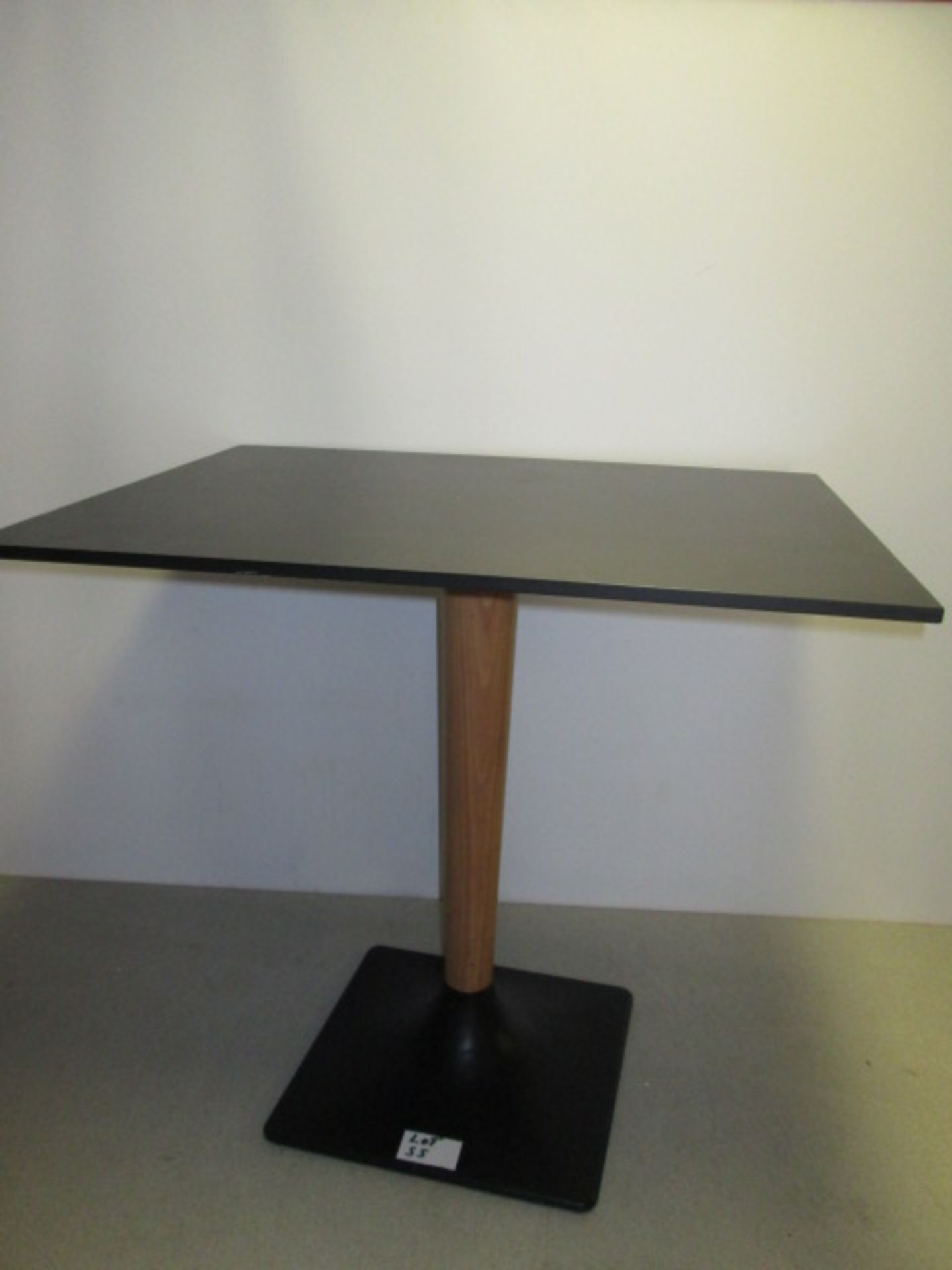 1 x Pedrali Black Laminate Topped Restaurant Table on Wooden Support & Cast Iron Base, Size 80cm x