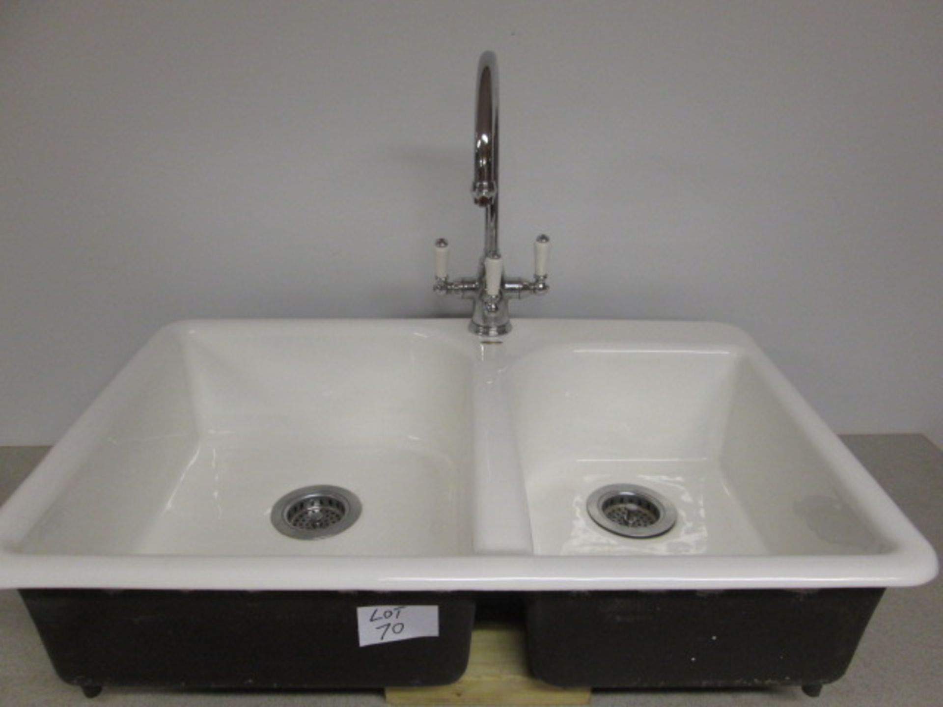 Kohler Cast Iron/Ceramic Double Sink with Monoblock lever taps - Image 2 of 4