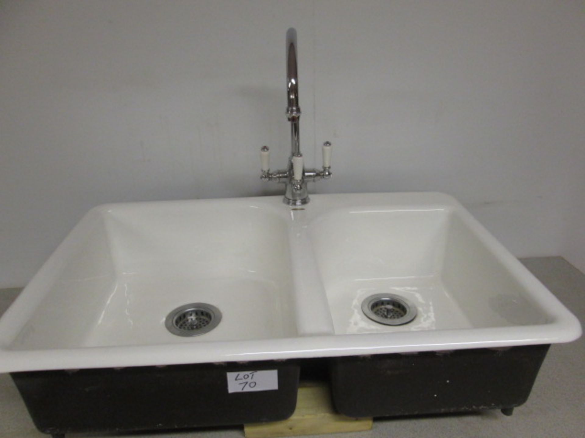 Kohler Cast Iron/Ceramic Double Sink with Monoblock lever taps