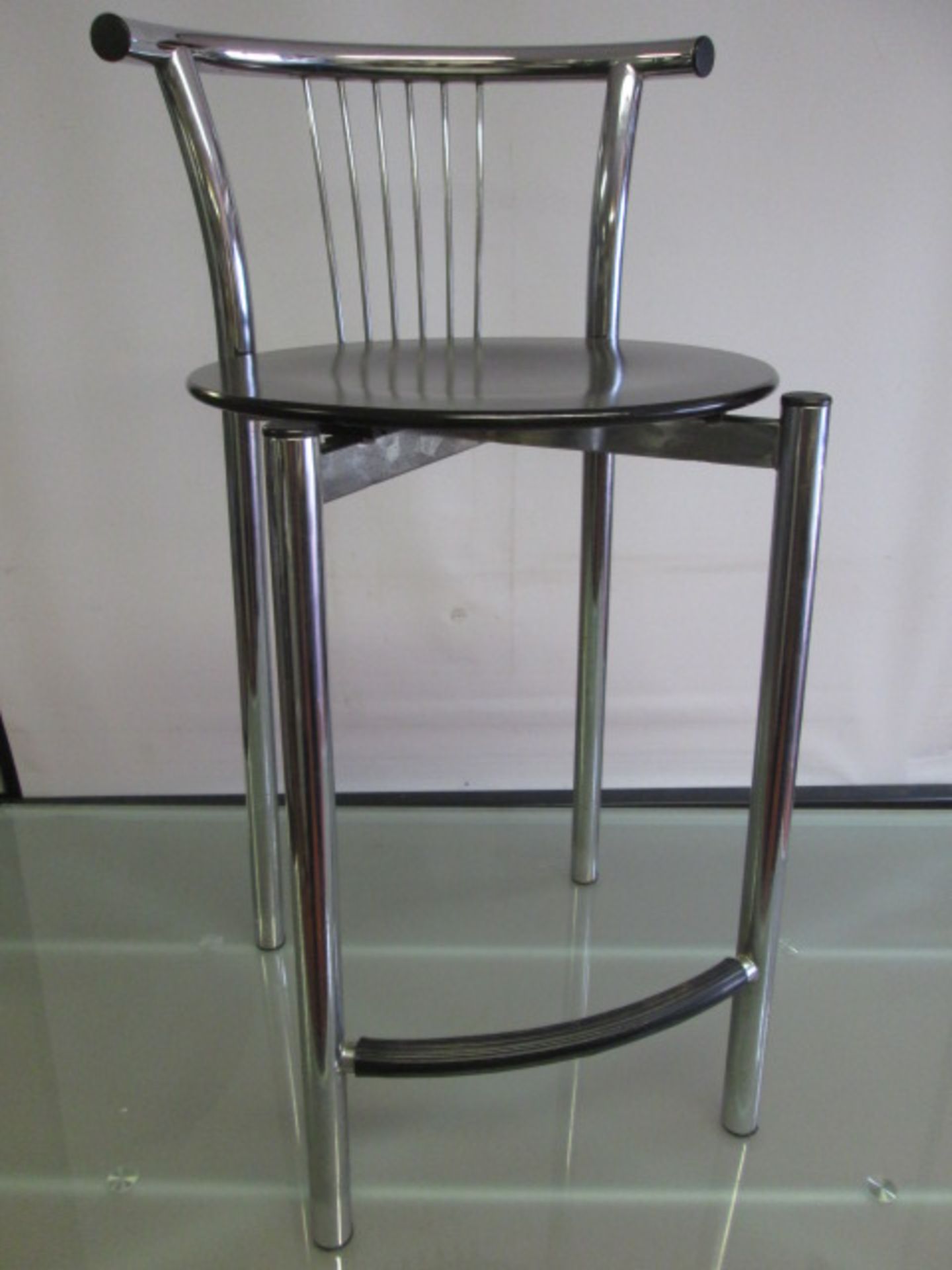 Chrome Framed Stool with Wood Seat - Image 2 of 2