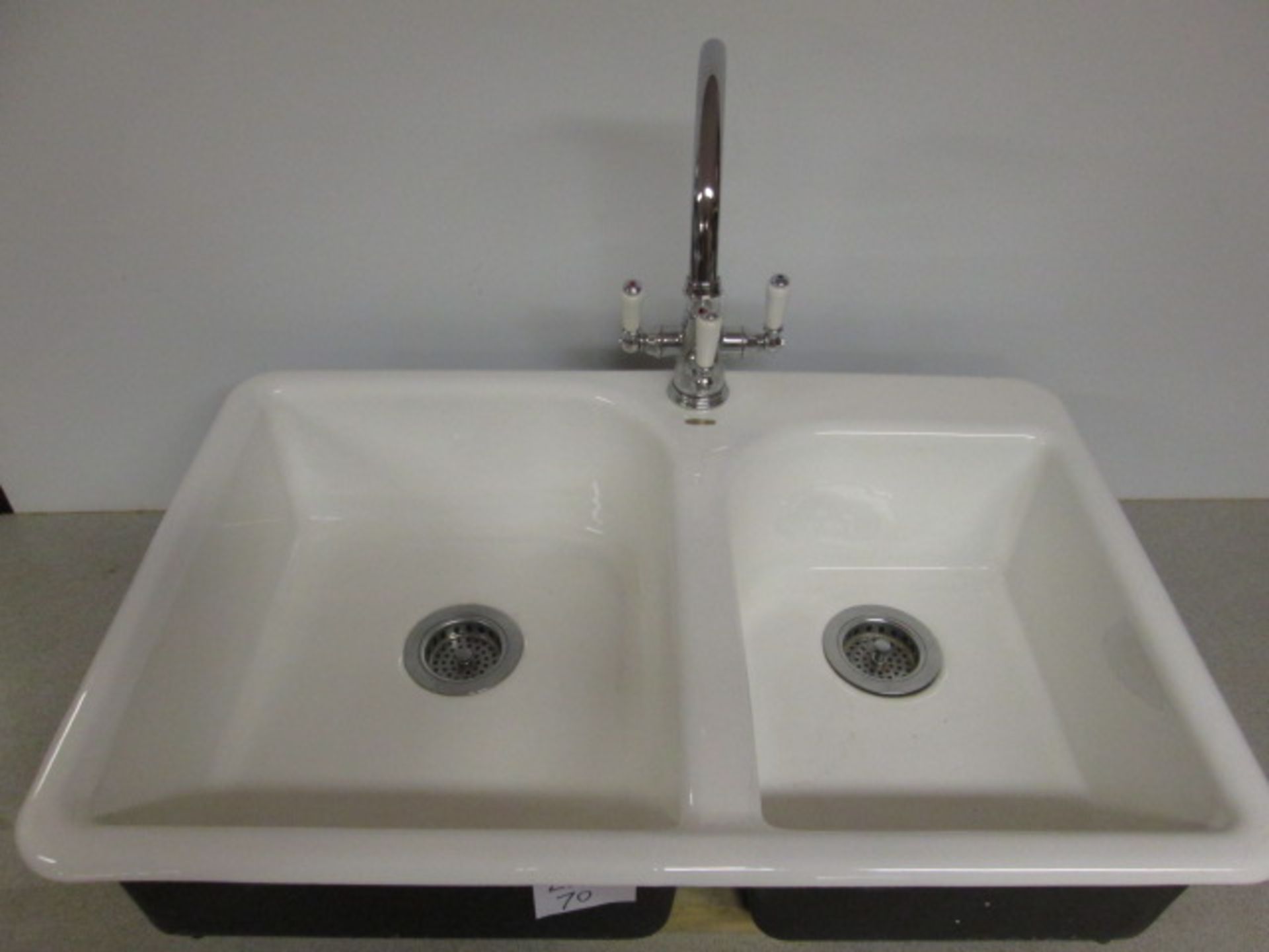 Kohler Cast Iron/Ceramic Double Sink with Monoblock lever taps - Image 3 of 4