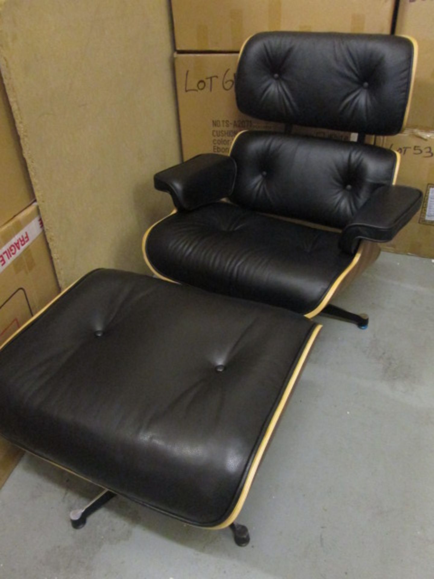 Ex Display - Eames Style Lounger Chair & Ottoman in Black Leather & Rosewood Model TS-A2071. RRP £ - Image 2 of 2