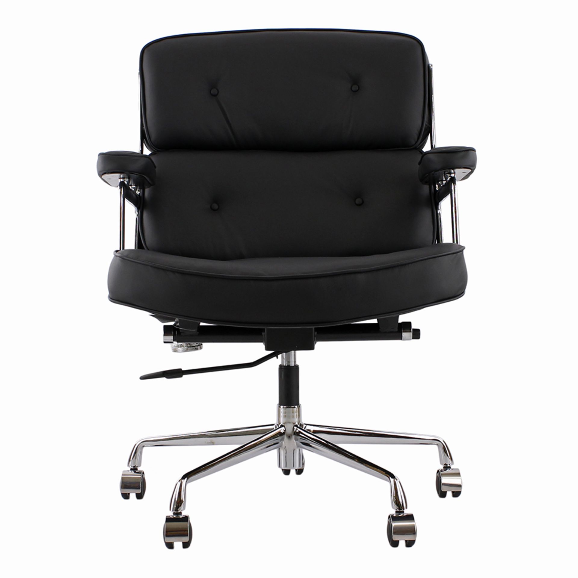 Ex-Display/As New - Eames Style Lobby Chair in Black Leather & Stainless Steel Office Chair (Model