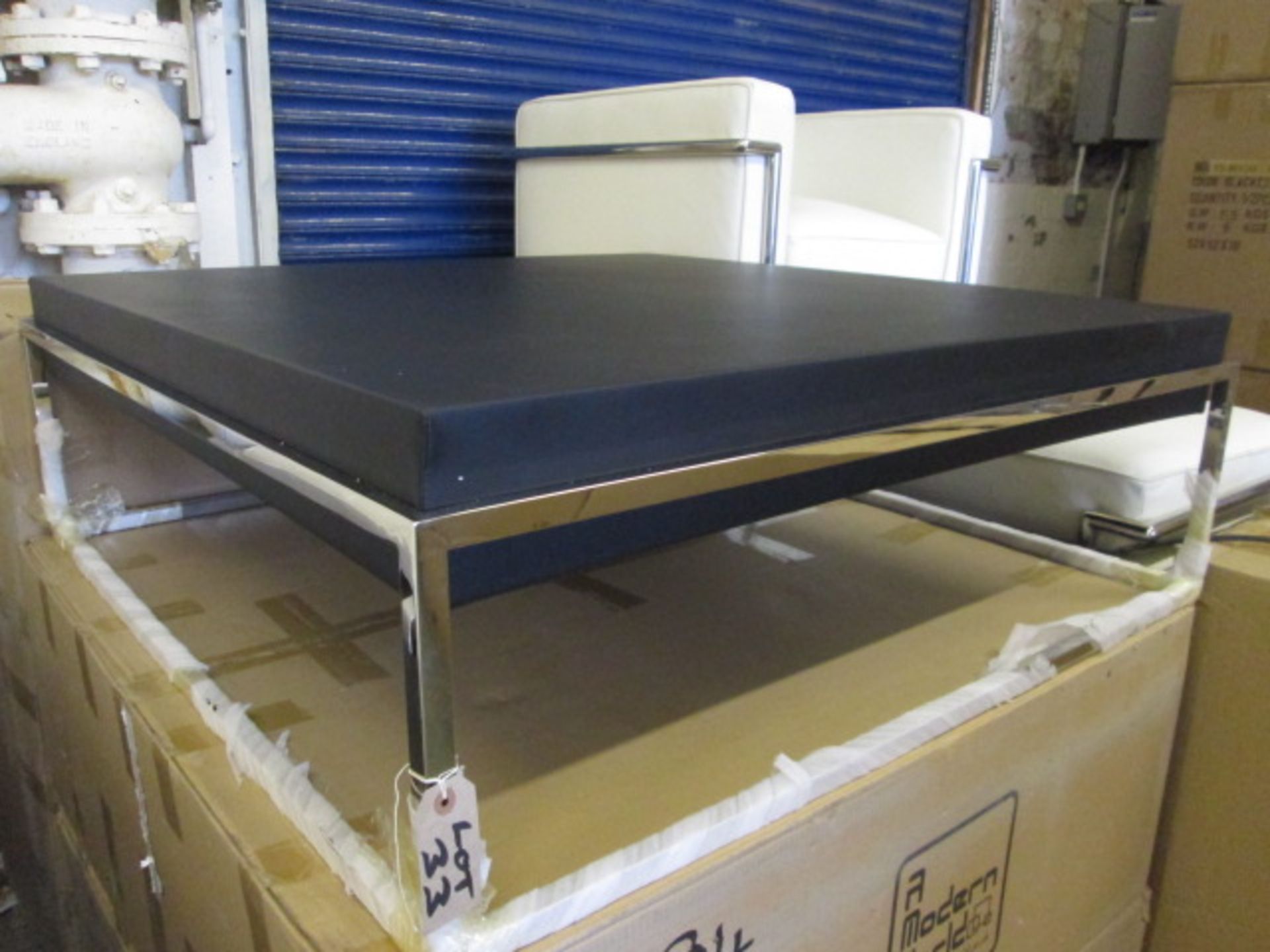 Boxed/As New - Auctor FT Chrome Frame with Black Faux Leather Coffee Table Top (Model CT021L). - Image 2 of 4