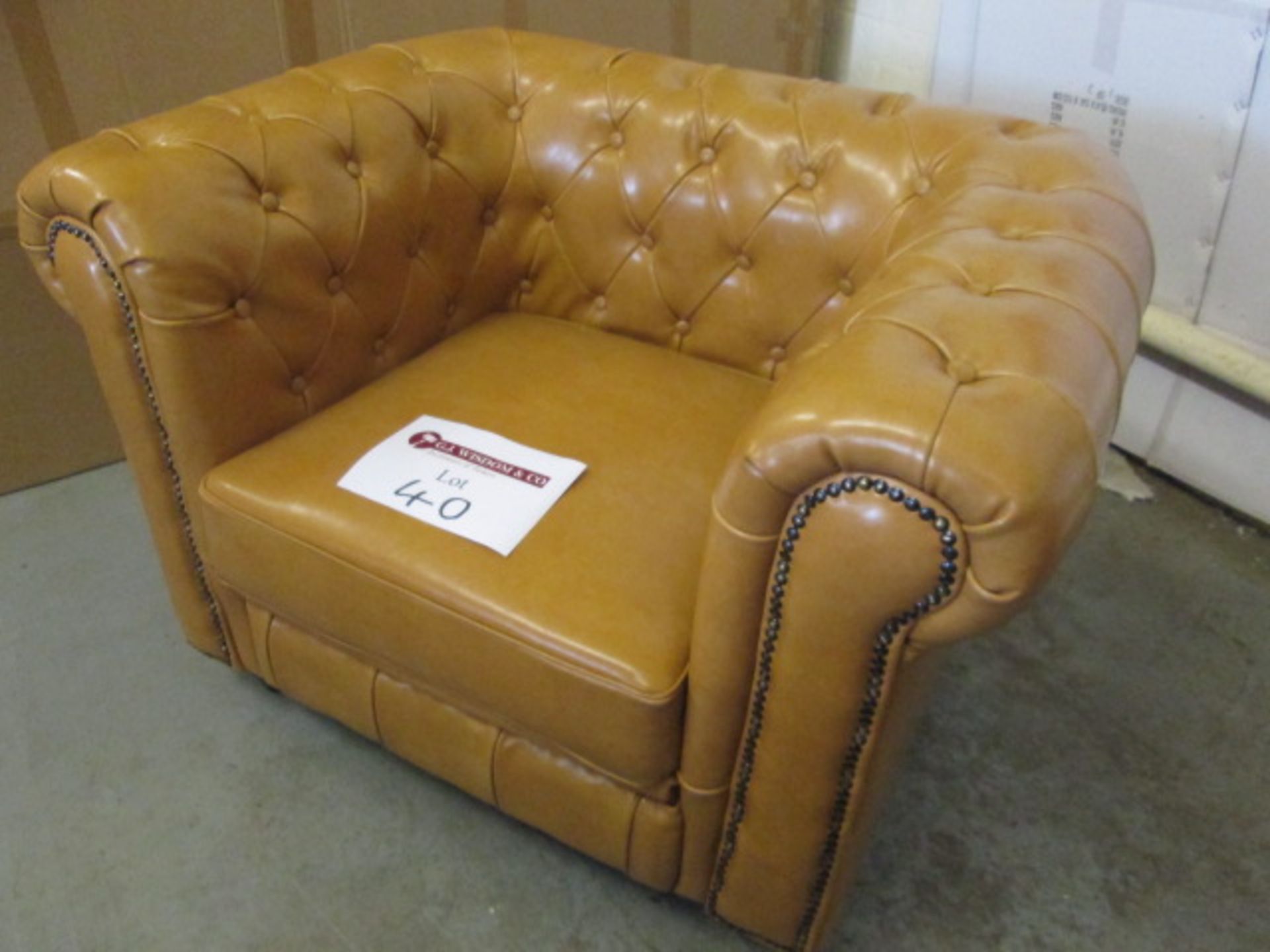 As New/Ex Display - Chesterfield Style Armchair in Tan Leather with Wooden Feet. - Image 2 of 3