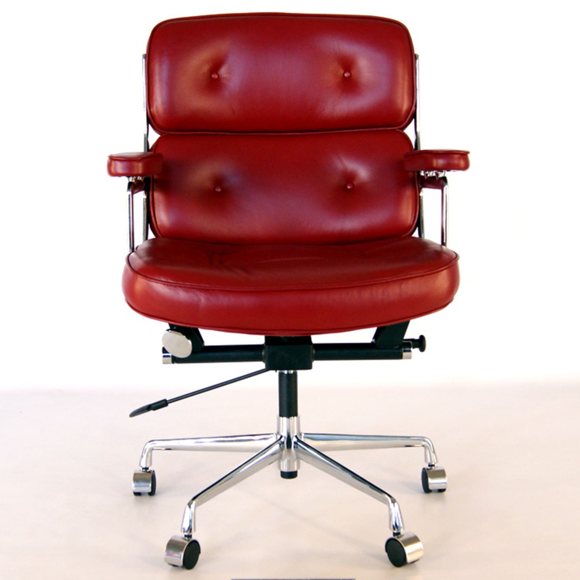 Ex-Display/As New - Eames Style Lobby Chair in Dark Red Analine Leather & Stainless Steel Office - Image 2 of 2