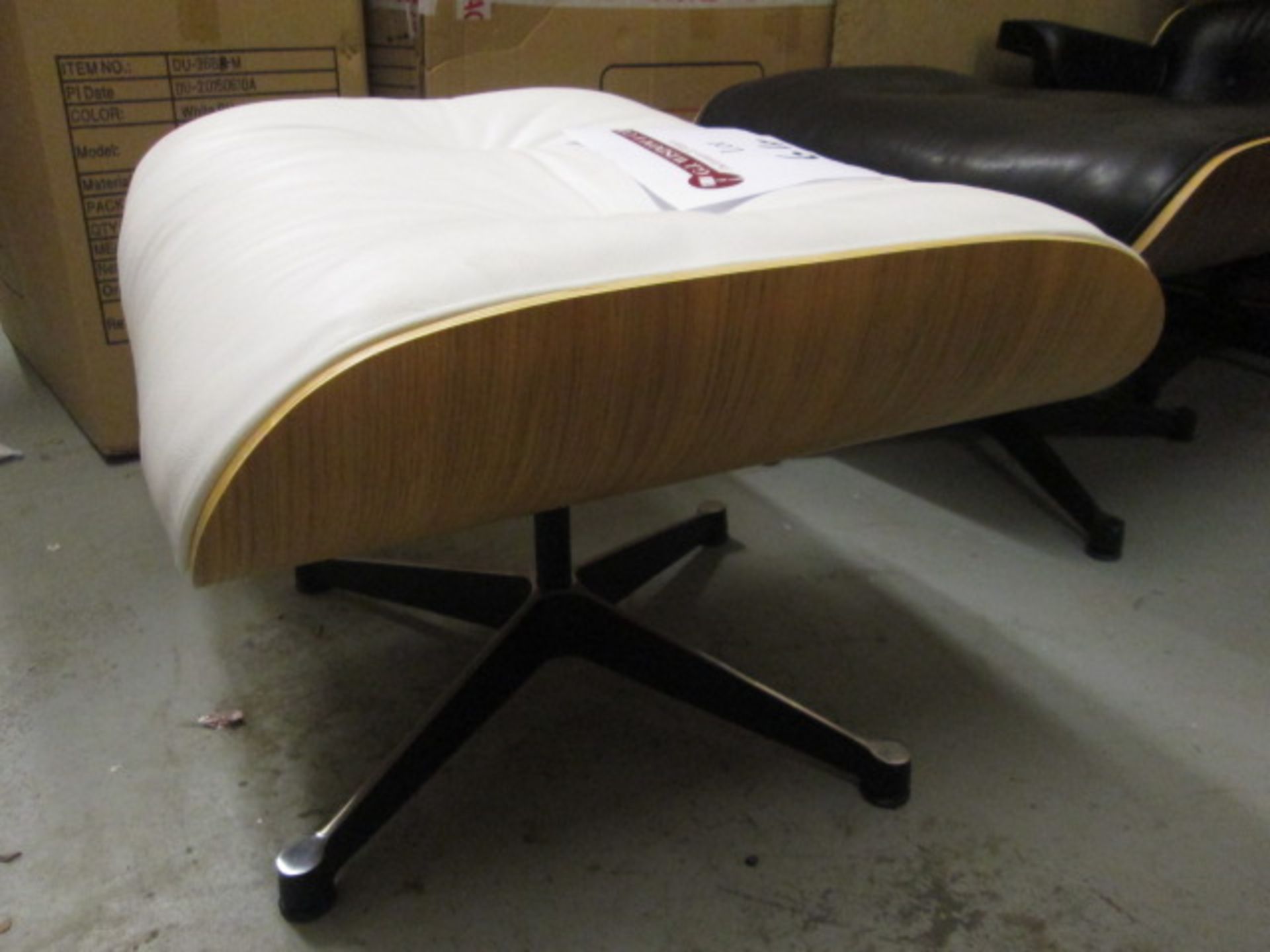 Ex Display - Eames Style Ottoman in Cream Leather & Natural Wood. (As Viewed) - Image 2 of 2