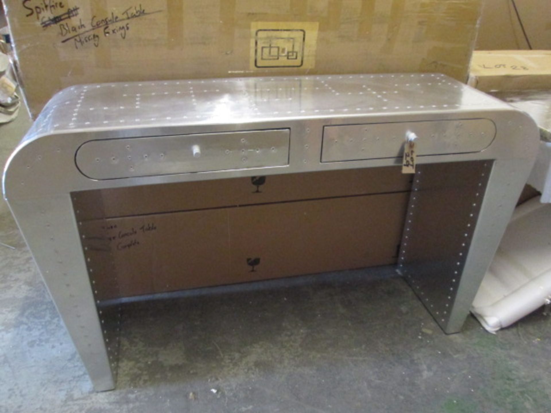 Ex Display - Spitfire Hawker Console Table in Silver with 2 Draws (Model TS-BT48AL). Size (H)82cm