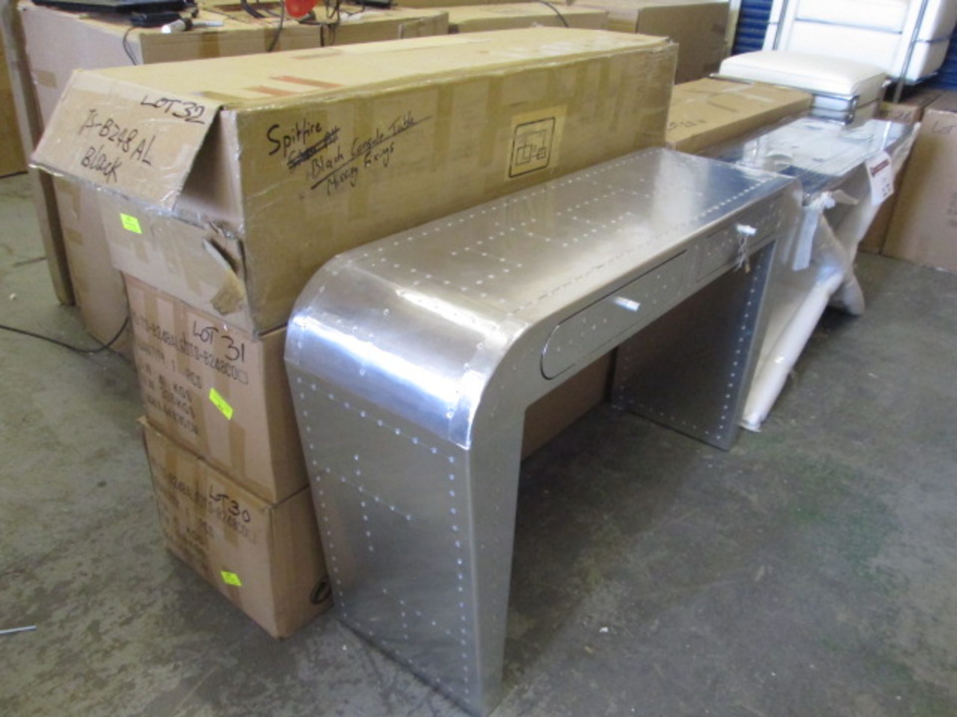 Boxed/As New - Spitfire Hawker Console Table in Silver with 2 Draws (Model TS-BT48AL). - Image 3 of 4