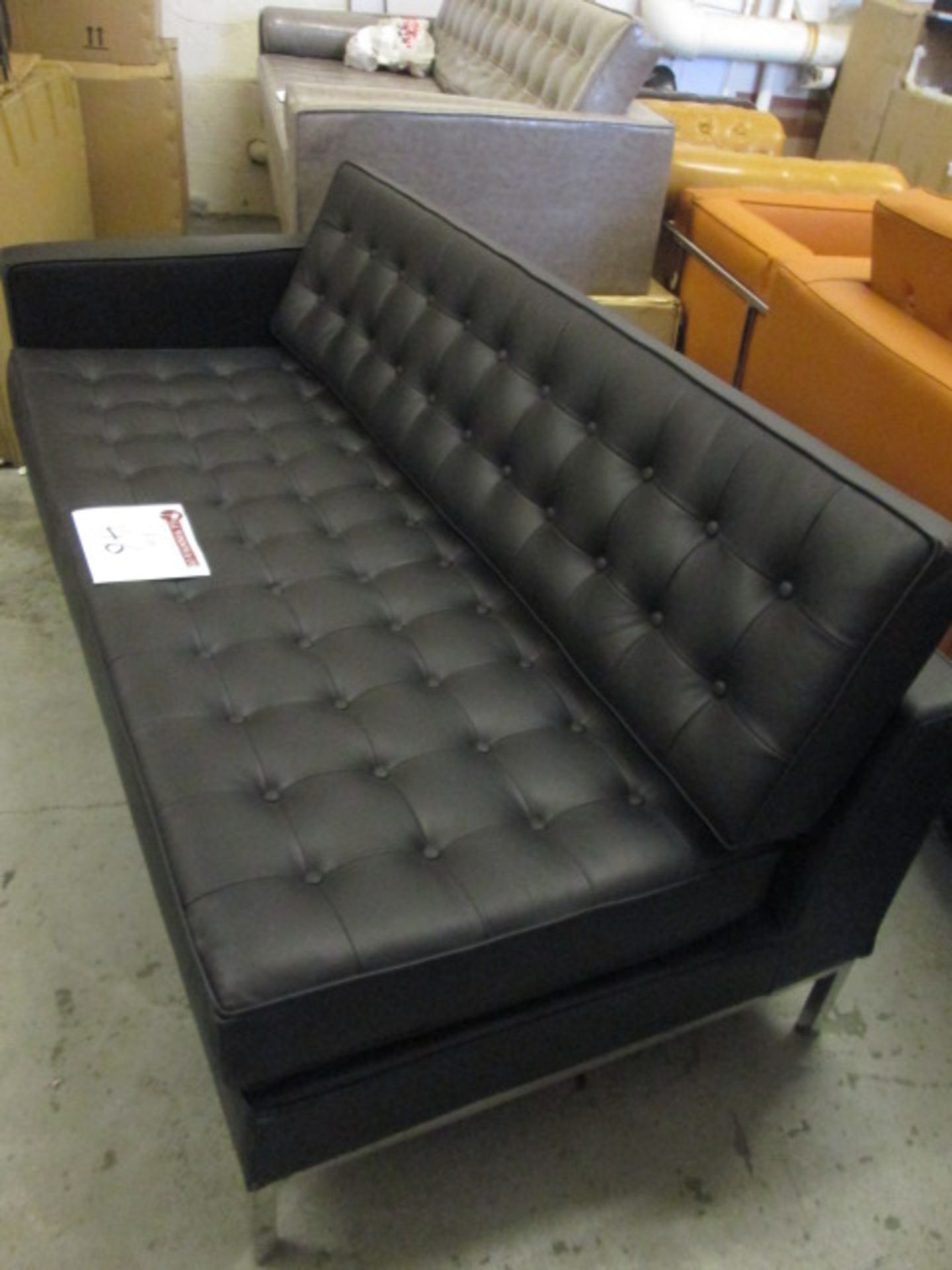Ex-Display - Single Ended Black Leather Buttoned Sofa on Chrome Base. Size (H) 60cm x (W) 175cm x ( - Image 2 of 2