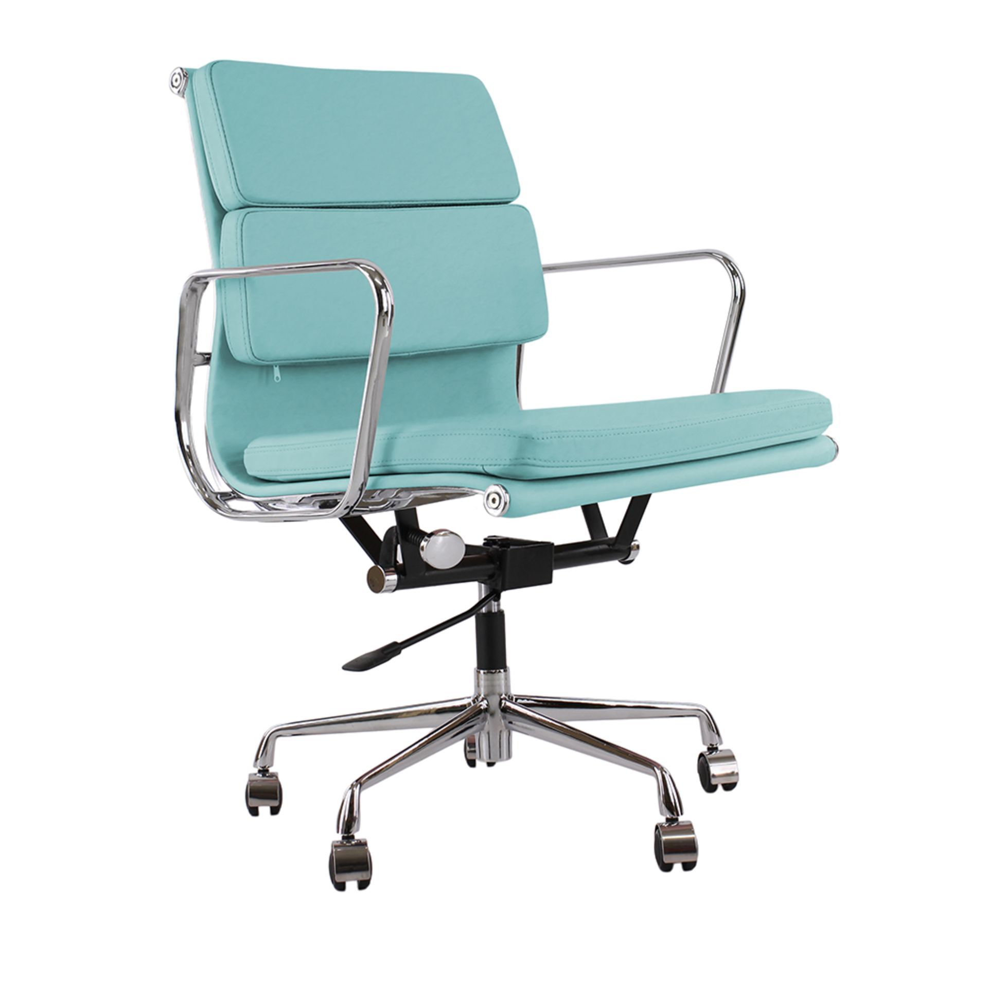 Boxed/As New: Eames Style Office Chair (Model EA217) in Stainless Steel & Sky Blue Leather WJ-