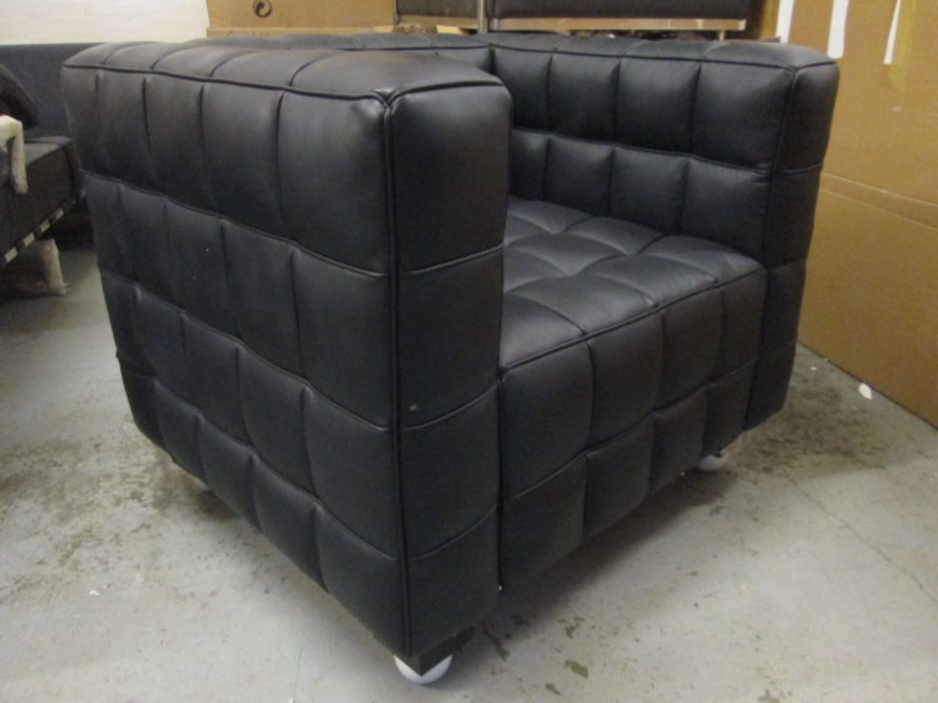 As New/Ex Display - Joseph Hoffman Style Black Leather Armchair on Wood Feet (Model TS-S72-1).