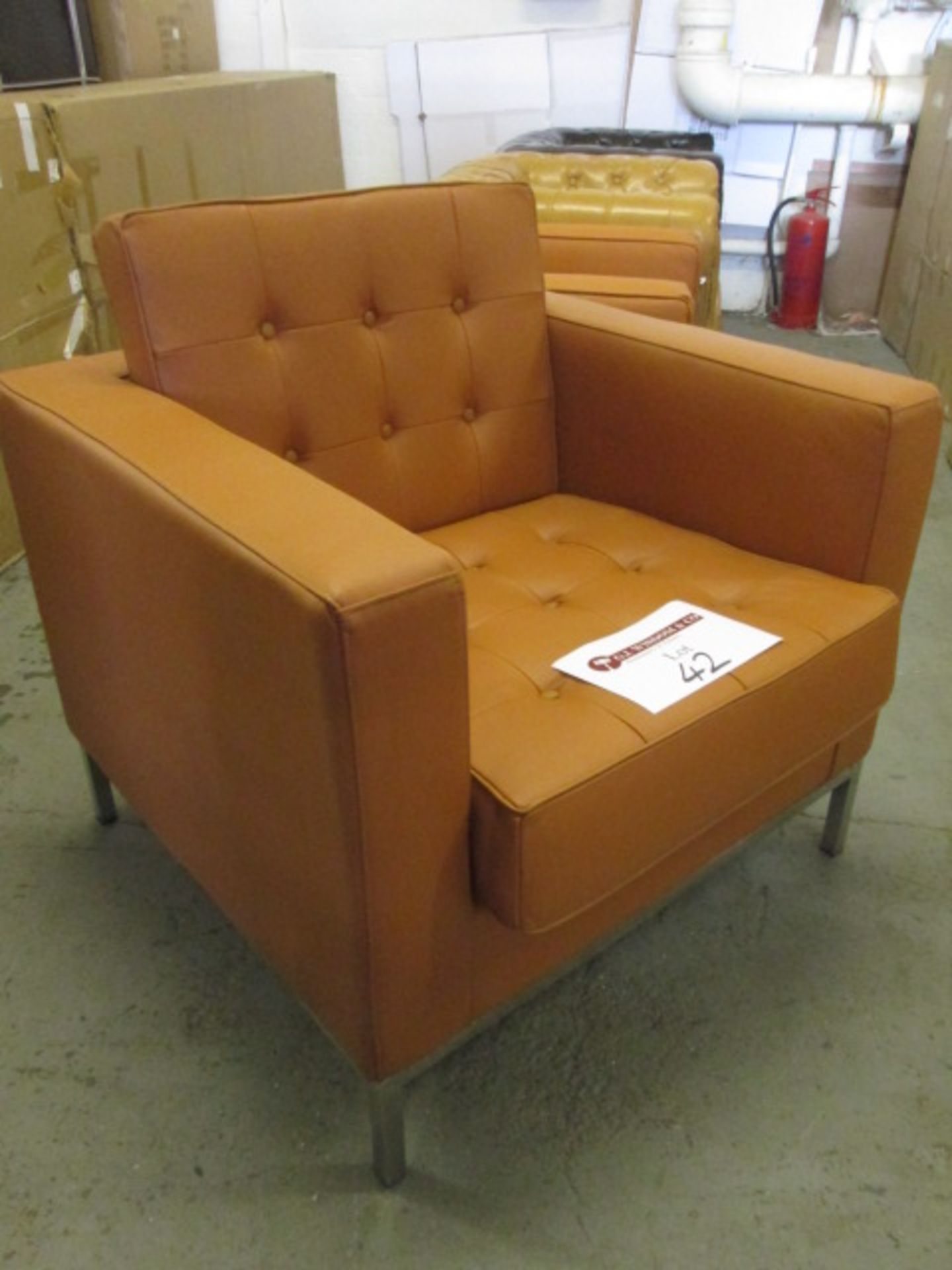 As New/Ex Display - Tan Leather Armchair on Chrome Feet with Reversible Cushions (Model A666). - Image 2 of 2