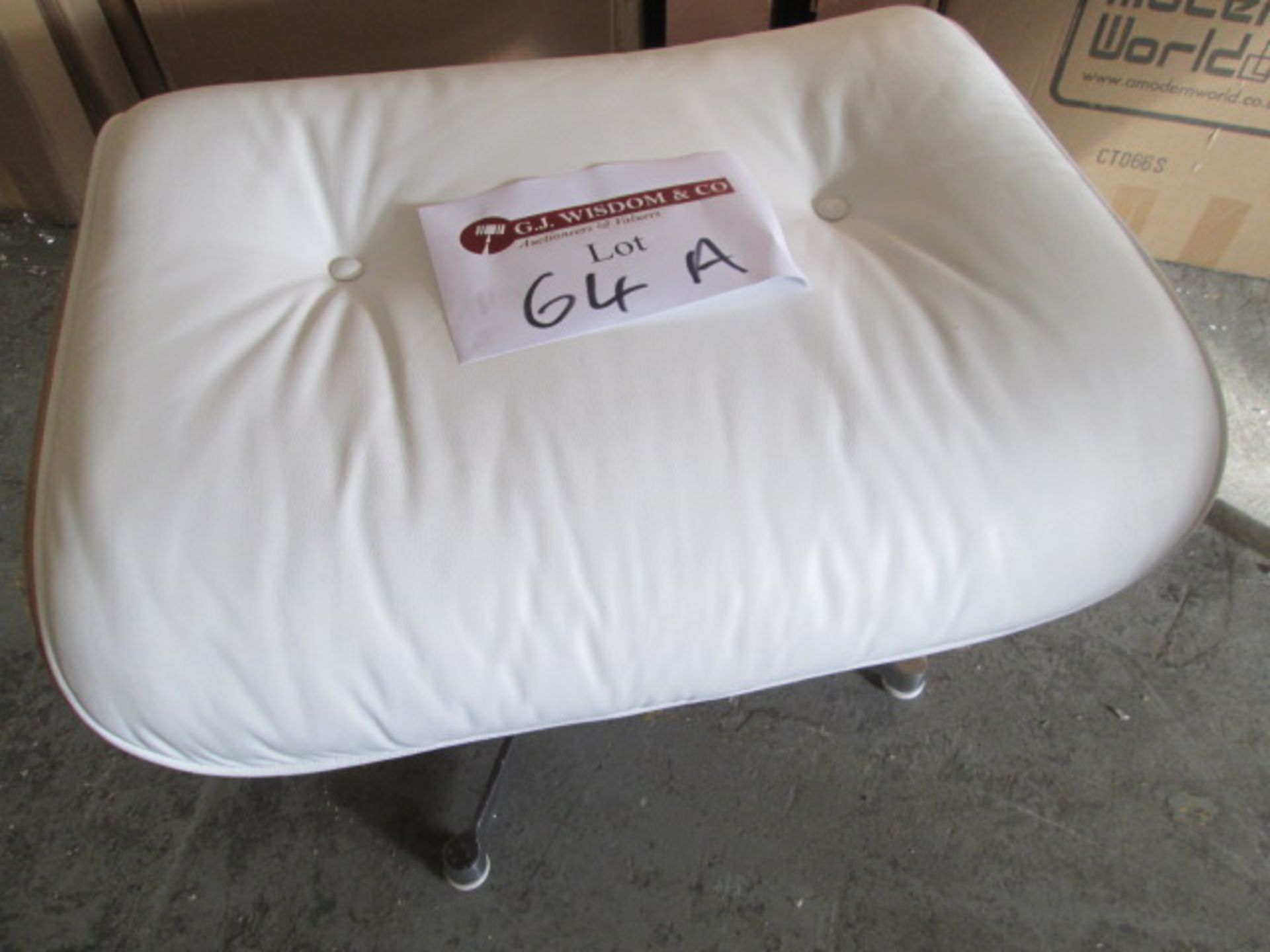 Ex Display - Eames Style Ottoman in Cream Leather & Rosewood. (As Viewed)