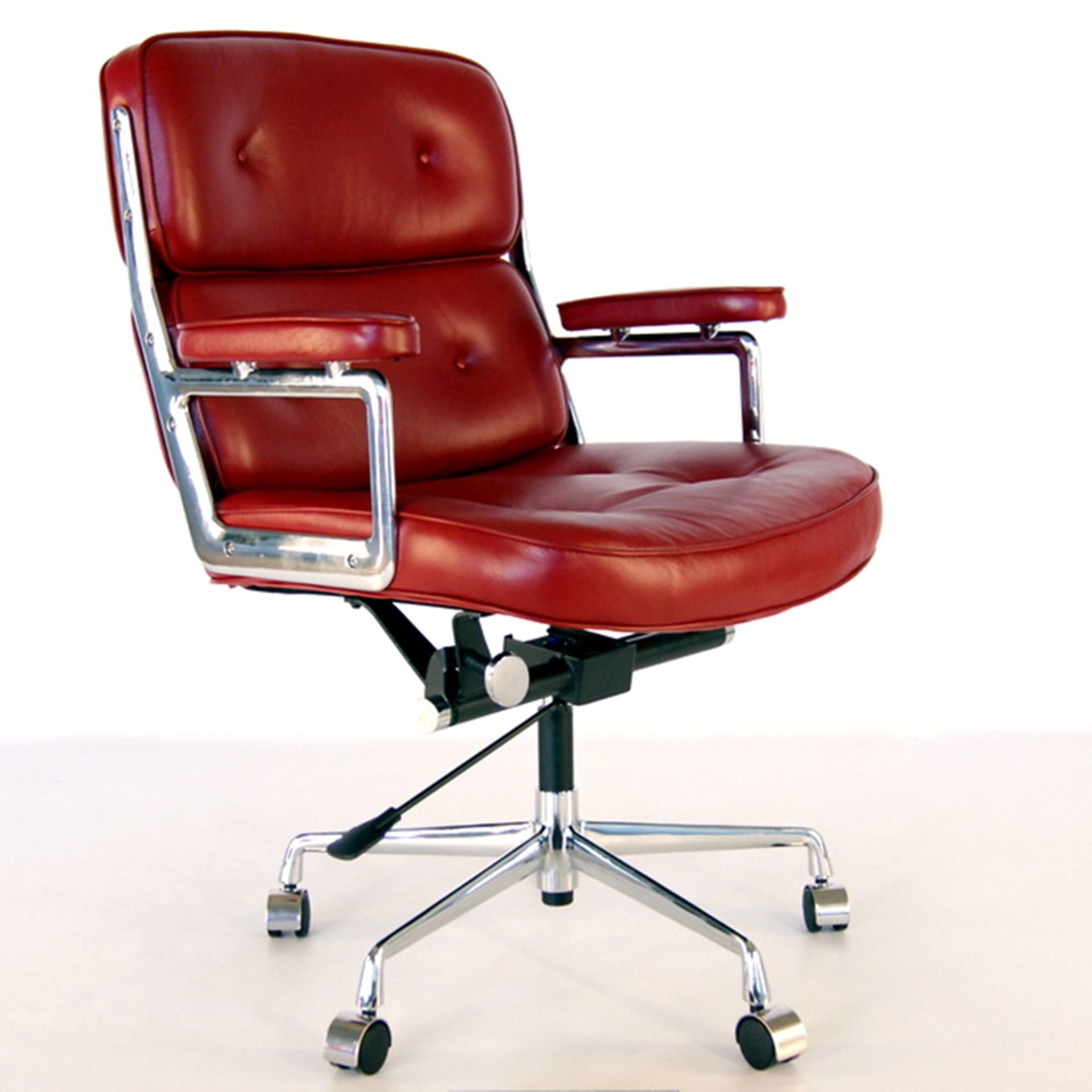 Ex-Display/As New - Eames Style Lobby Chair in Dark Red Analine Leather & Stainless Steel Office