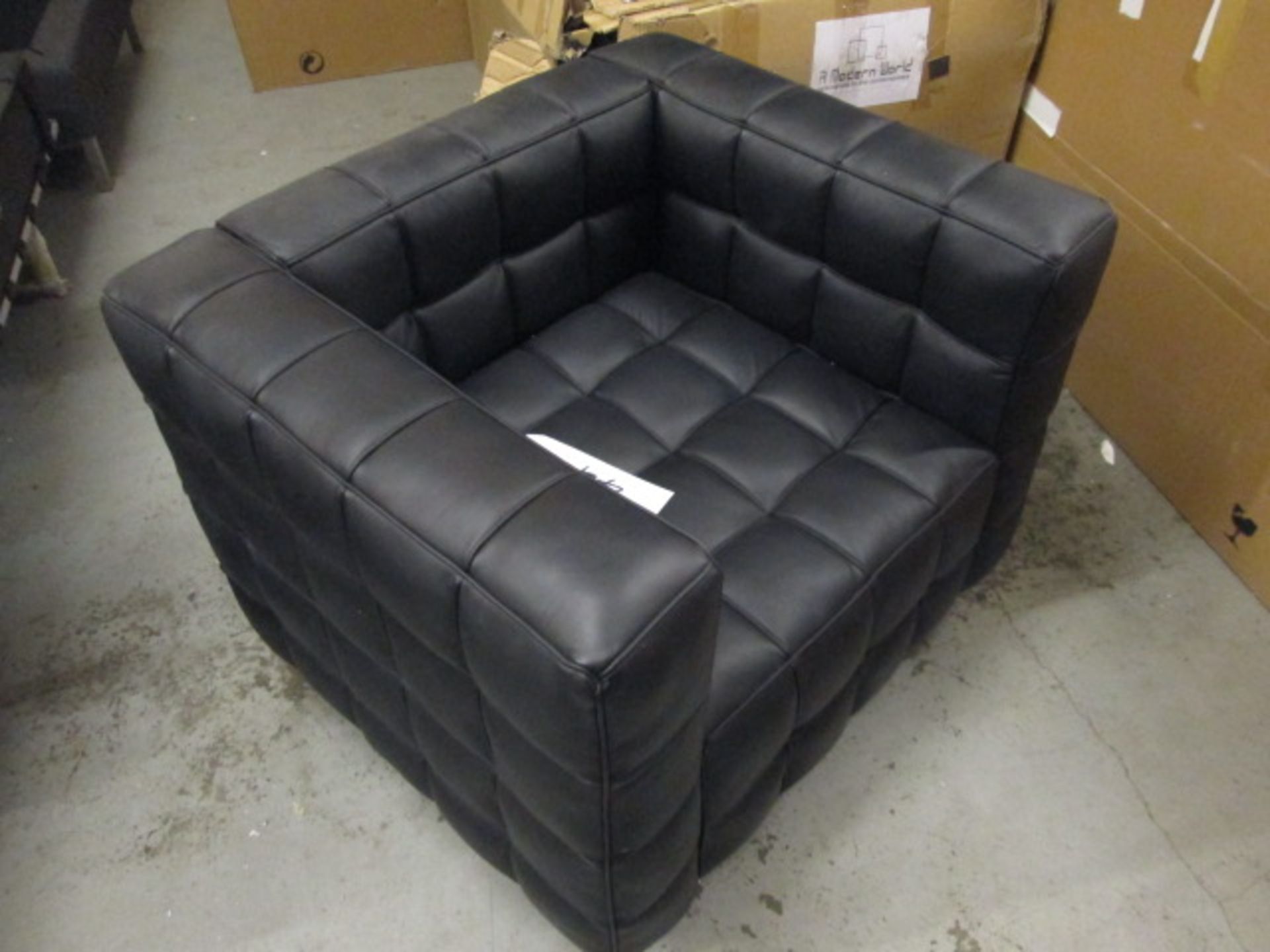 Boxed/As New - Joseph Hoffman Style Black Leather Armchair on Wood Feet (Model TS-S72-1). - Image 2 of 2