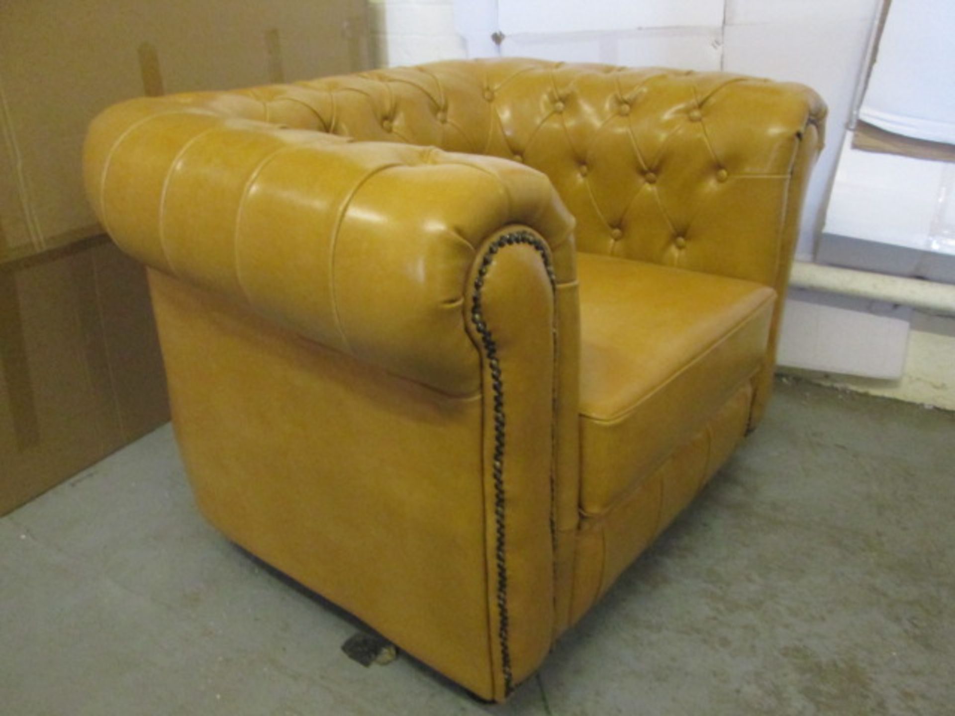 As New/Ex Display - Chesterfield Style Armchair in Tan Leather with Wooden Feet. - Image 3 of 3