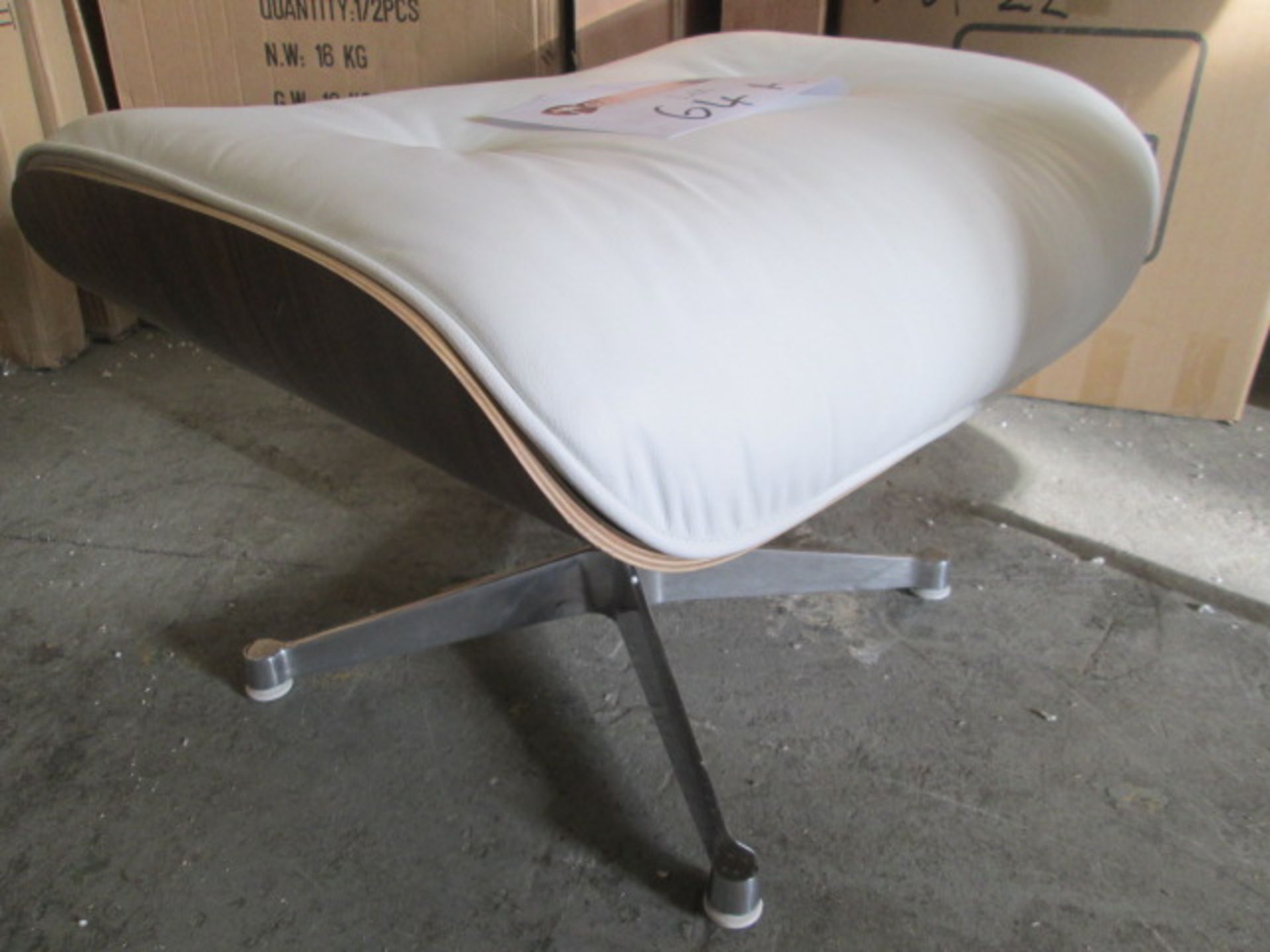 Ex Display - Eames Style Ottoman in Cream Leather & Rosewood. (As Viewed) - Image 2 of 2