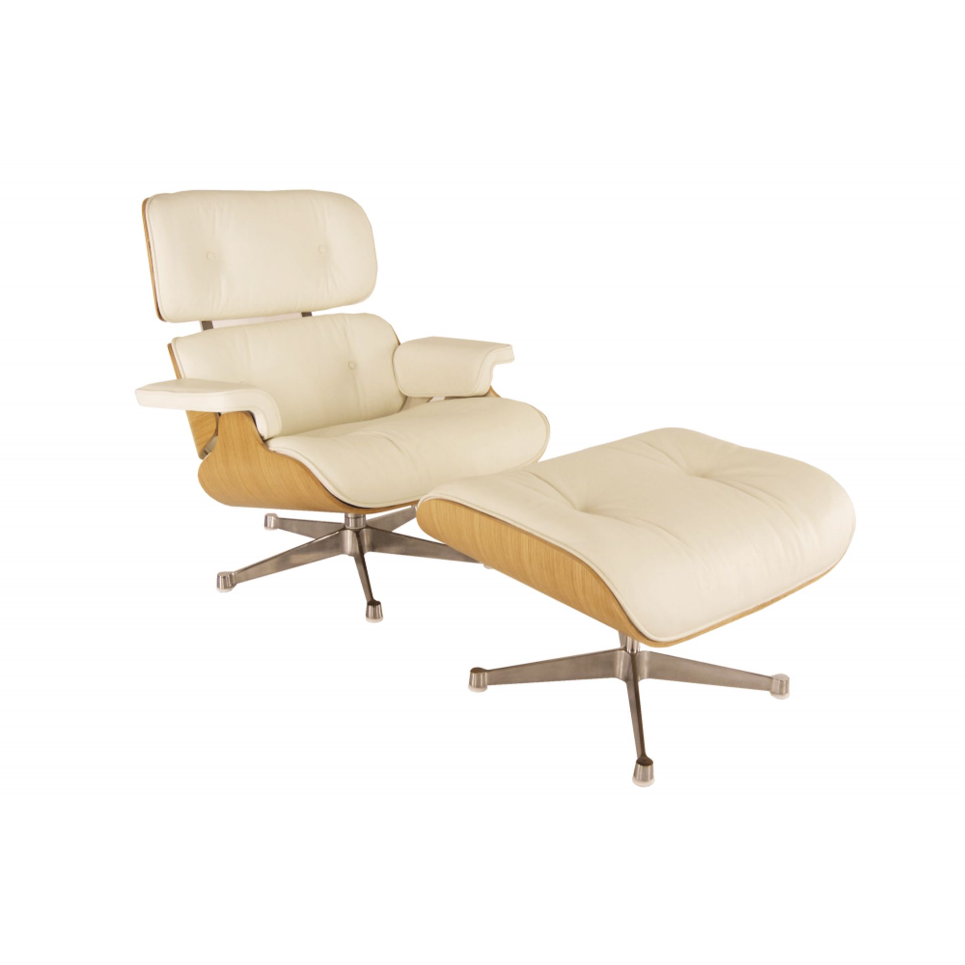 Boxed/As New - Eames Style Lounger Chair & Ottoman in Cream Leather & Rosewood Model TS-A2071.