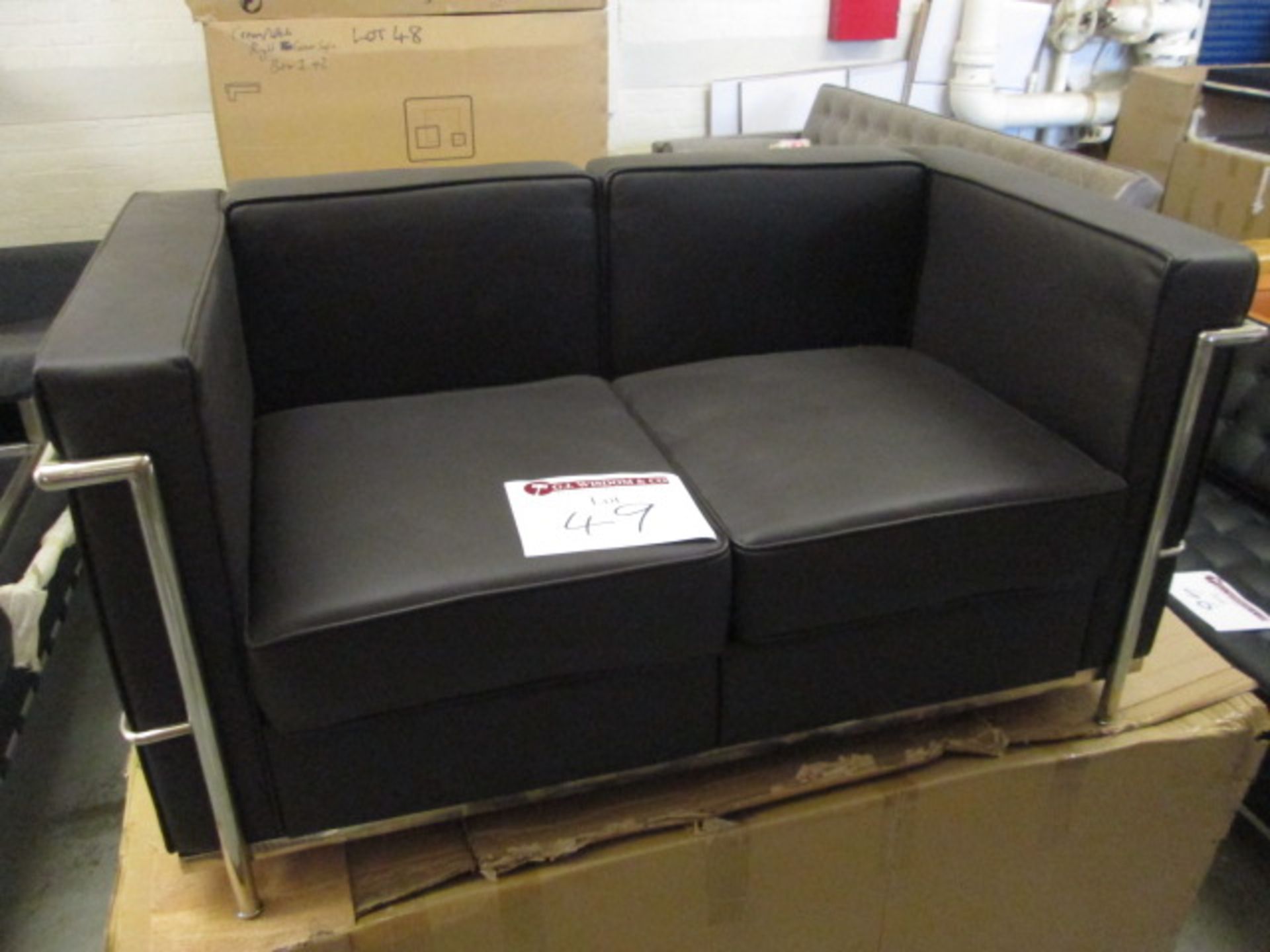 Ex-Display - Chrome Framed, Brown Leather Sofa (Model TS-S930-2). Size (H) 65cm x (W) 130cm x (D) - Image 4 of 4