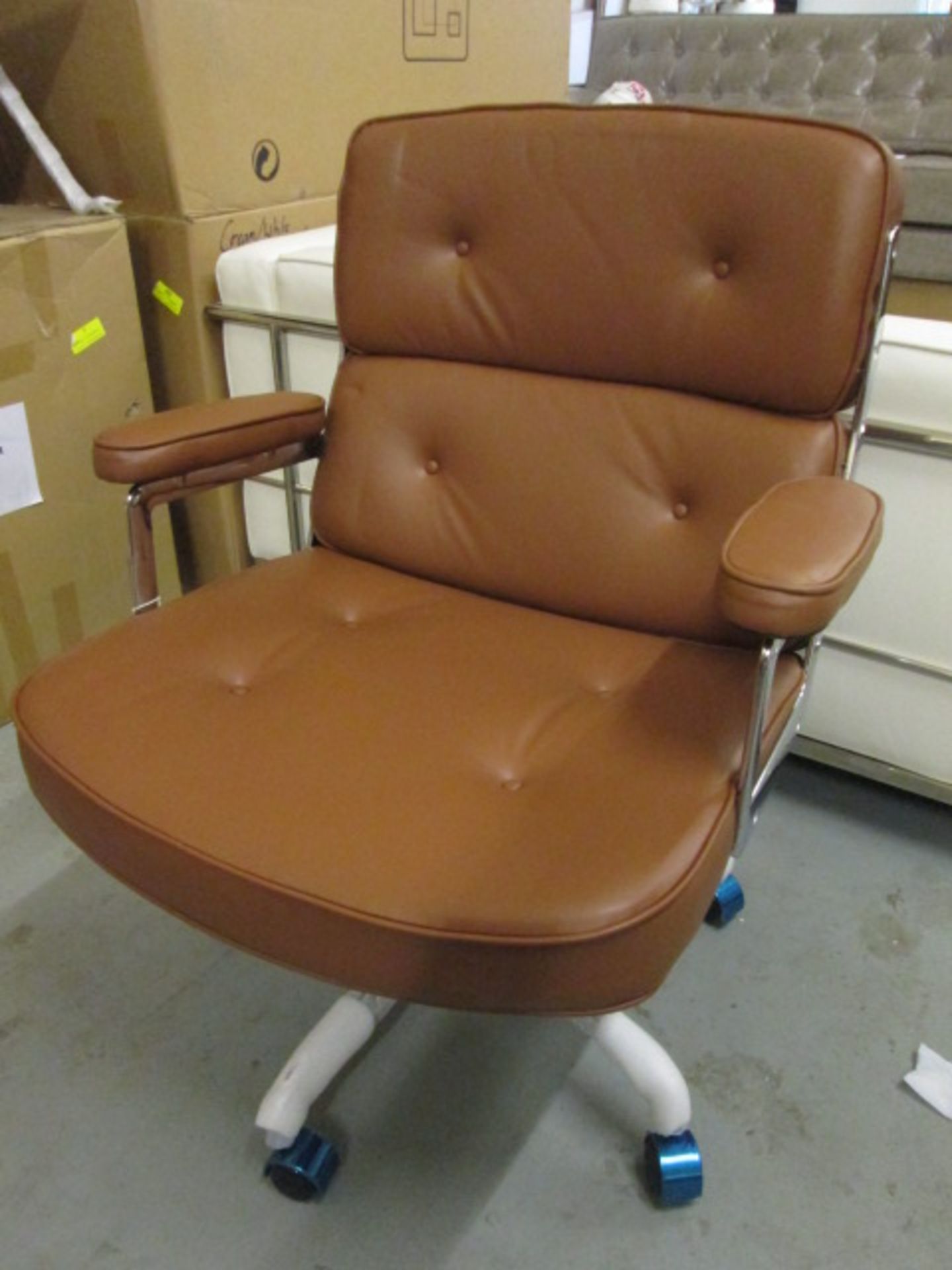 Ex-Display/As New - Eames Style Lobby Chair in Tan Leather & Stainless Steel Office Chair (Model - Image 2 of 2